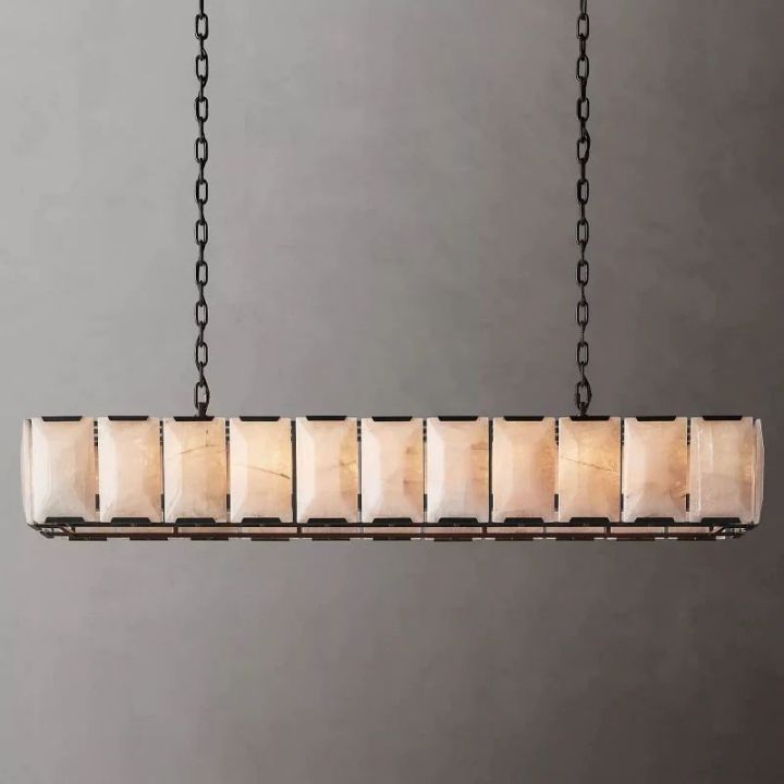 Aubrey Calcite Rectangular Chandelier - 74 Inch Modern Crystal Ceiling Light Fixture for Dining Room, Living Room & Bedroom Lighting