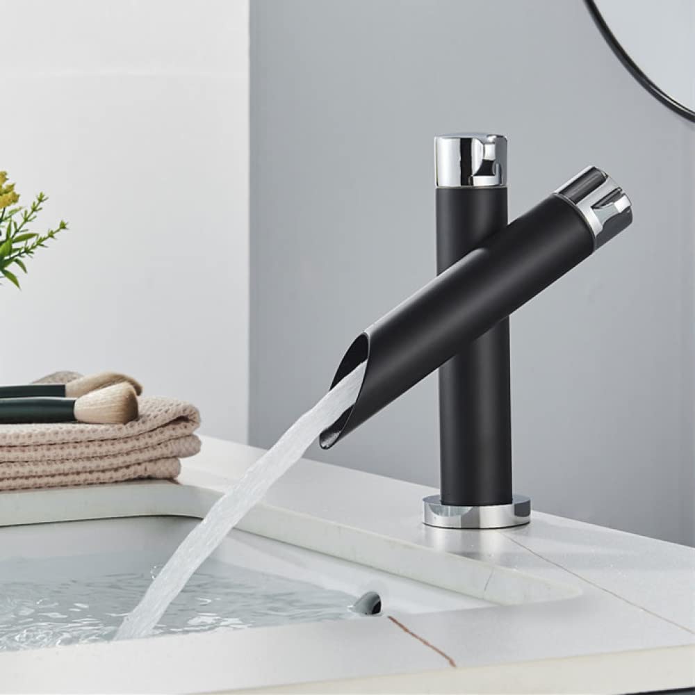 Black Chrome Single Handle Bathroom Sink Faucet - Modern Waterfall Vanity Basin Mixer Tap for Bathroom & Powder Room - Durable Matte Black Finish (Made in China) - Perfect for Contemporary Home Decor & Spa-Inspired Bathrooms