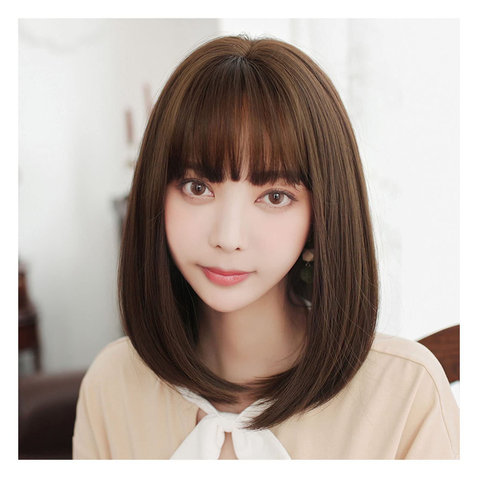 YCZDG Short Wavy Wigs with Air Bangs for Women - Natural Looking Heat Resistant Synthetic Hair Wig for Daily Wear & Cosplay | Perfect for Everyday Style, Parties & Costume Events