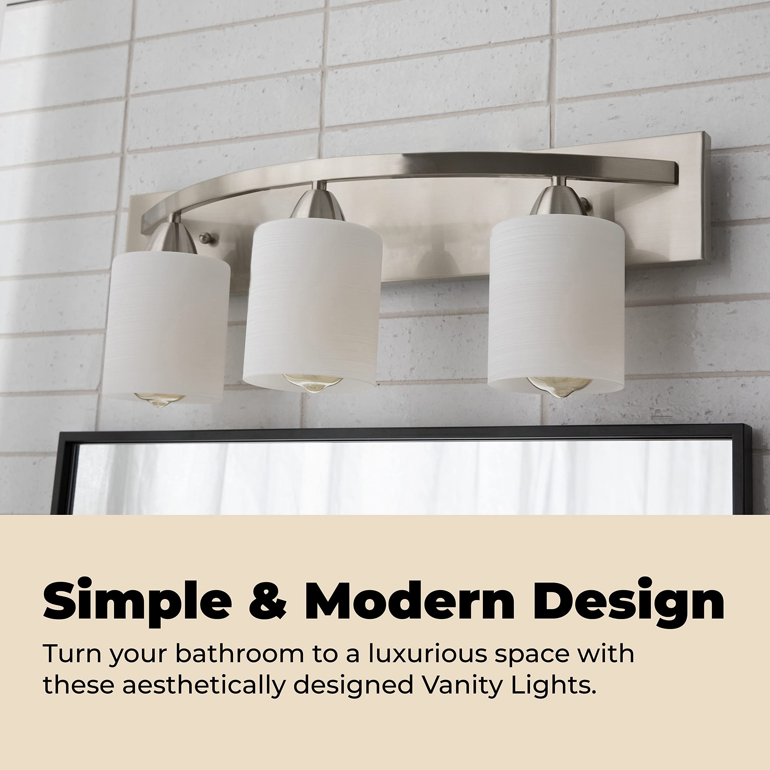 Modern Bathroom Vanity Light Bar - Brushed Nickel 3-Light for Mirror Lighting