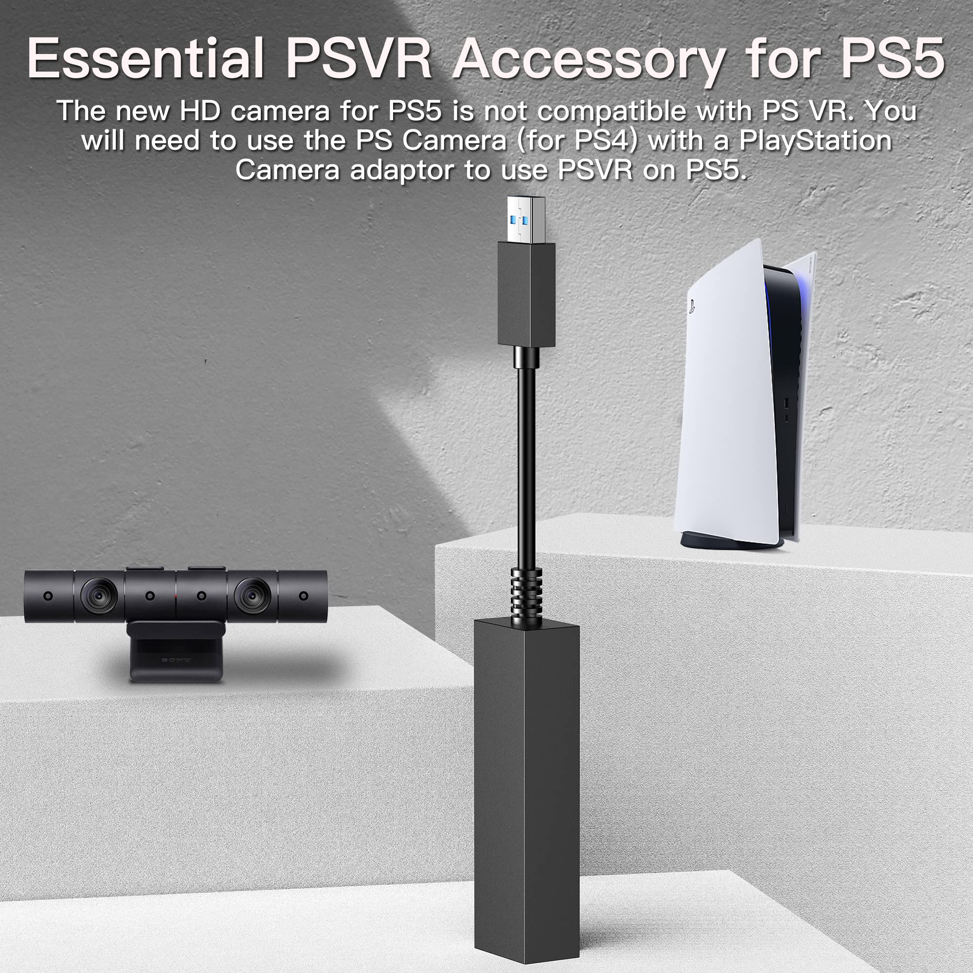 MOSAHOLL PlayStation 4 Camera Adapter for PS5 Console - PS4 to PS5 VR Converter Cable - Play PSVR Games on PlayStation 5 - Perfect for Virtual Reality Gaming & Streaming Setup