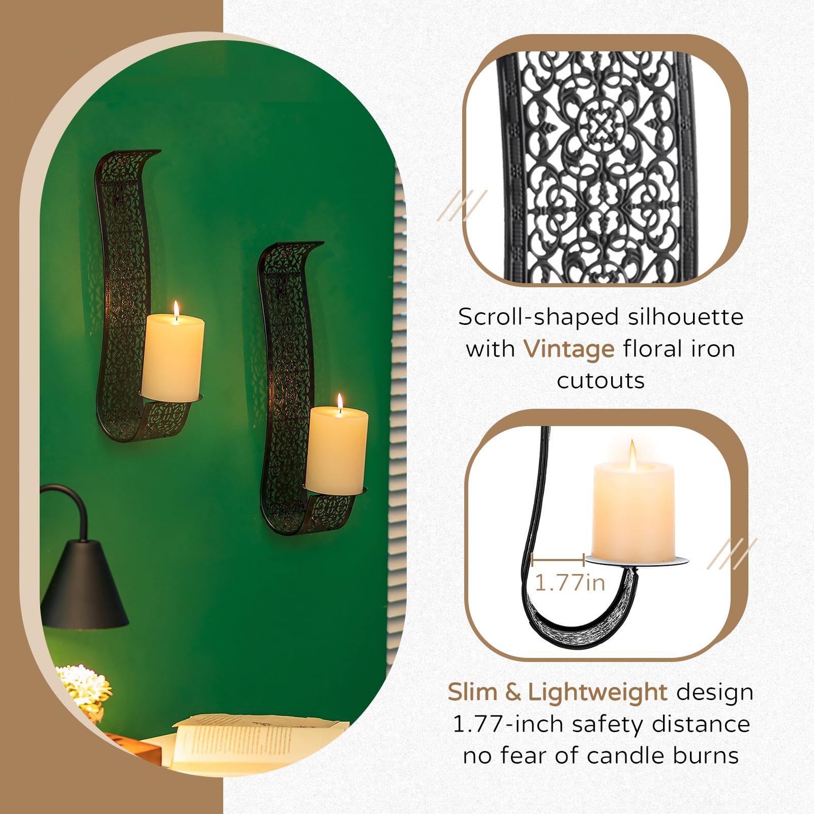 Modern Metal Wall Candle Holders Set of 2 - Black Rustic Hanging Sconces for Bathroom & Living Room Decor | Perfect for Romantic Ambiance, Spa Relaxation & Farmhouse Style Home Décor