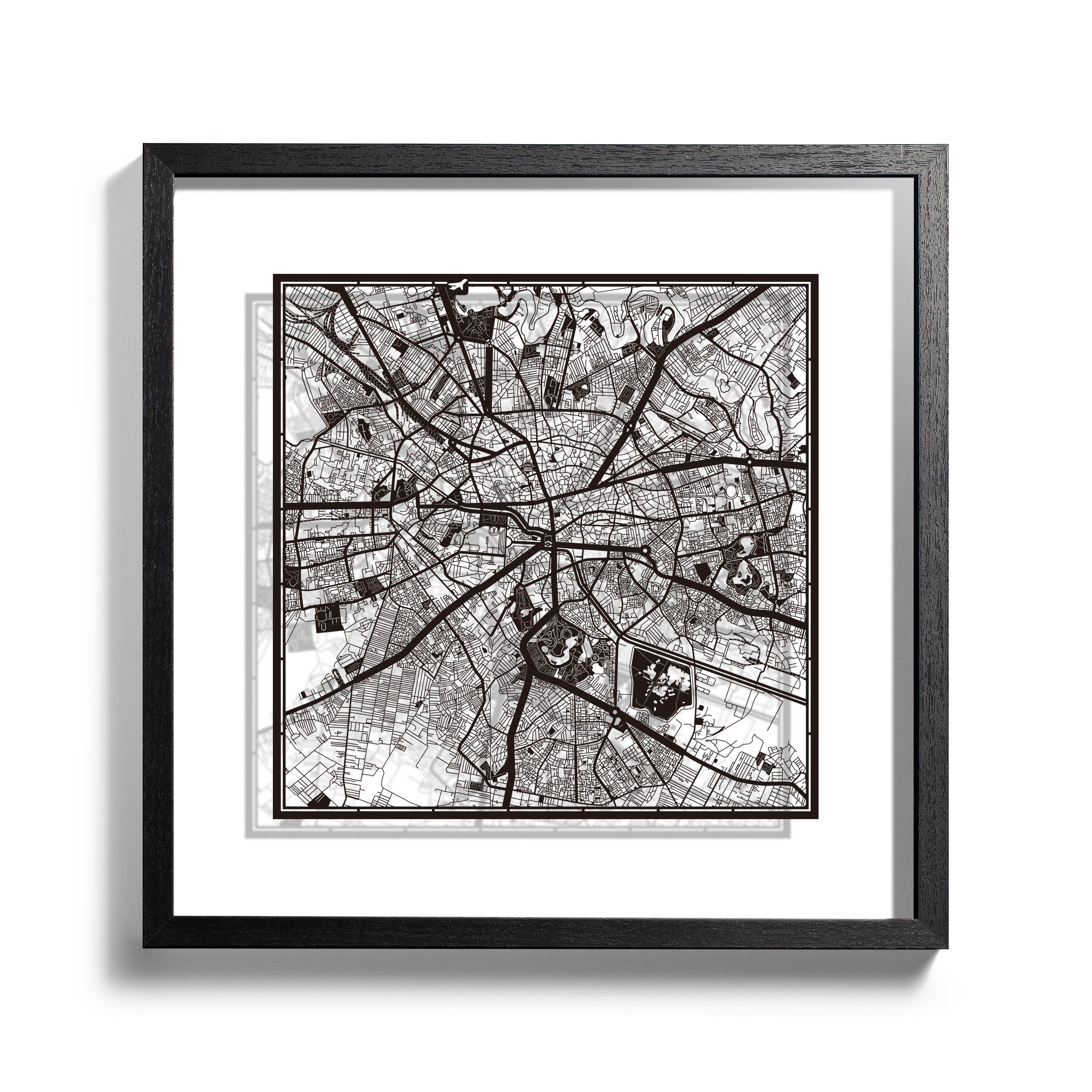 O3 Design Studio Bucharest Paper Cut Map - Black 12x12 Inches - Handmade Paper Art Wall Decor - Perfect for Home, Office & Gift Giving