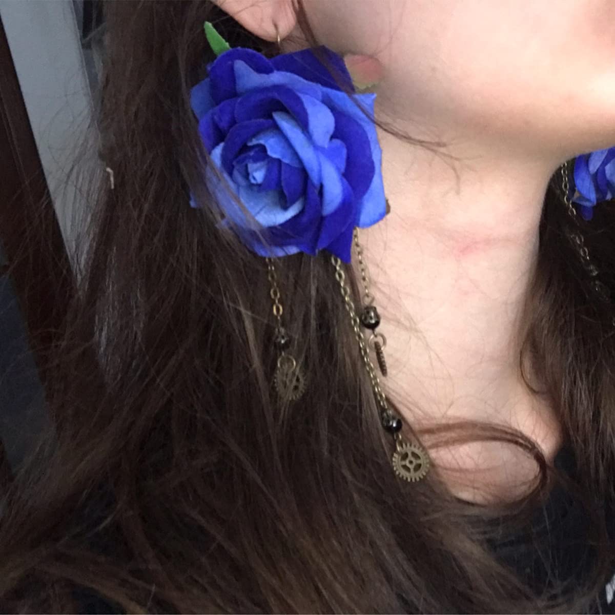 Gothic Punk Dangle Earrings for Women - Rose Flower Hook Earrings | Perfect for Halloween, Cosplay, and Alternative Fashion Outfits