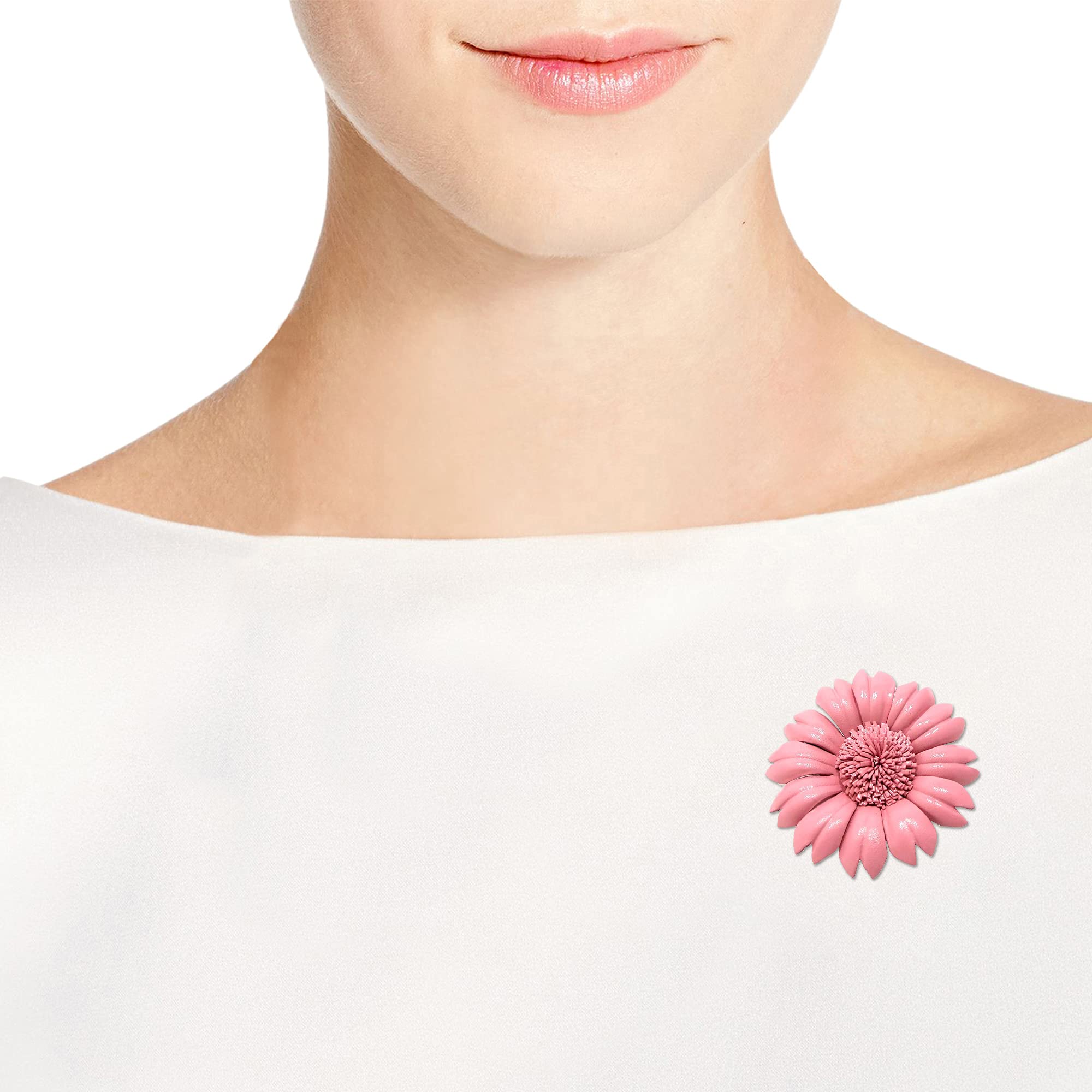 AeraVida Pink Sunflower Genuine Leather 2-in-1 Floral Pin & Hair Clip - Elegant Flower Hair Accessories for Women & Girls | Perfect for Weddings, Parties, and Everyday Wear