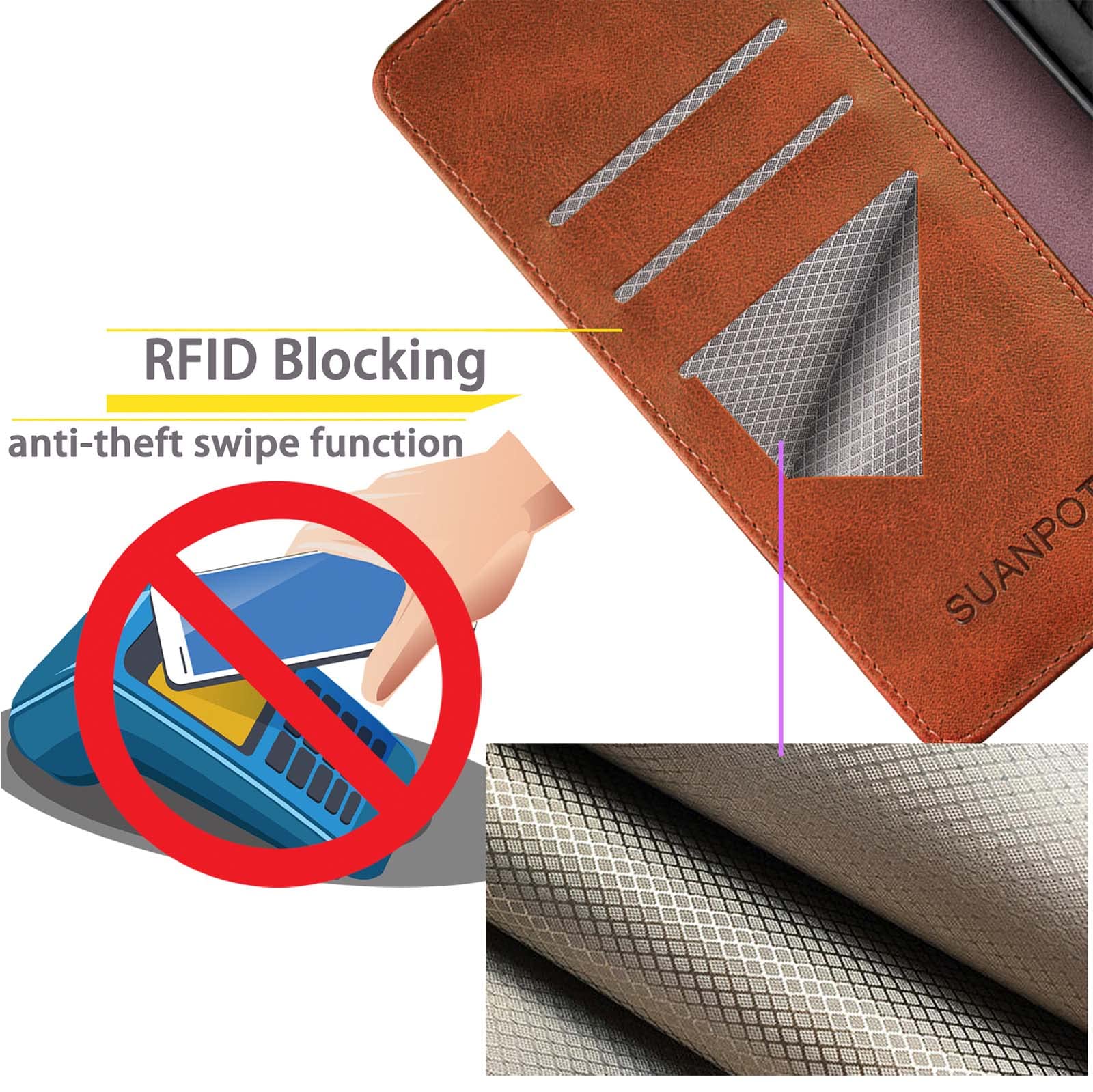 RFID Blocking Wallet Phone Case for Samsung Galaxy S22 Ultra - Credit Card Holder & Flip Folio Book Cover with Shockproof Protection (Light Brown) - Perfect for Travel, Work, and Everyday Use