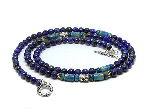 Men's Lapis Lazuli & Larimar Beaded Necklace - Sterling Silver Beads for Men - Perfect for Gifts, Spiritual Healing & Boho Fashion
