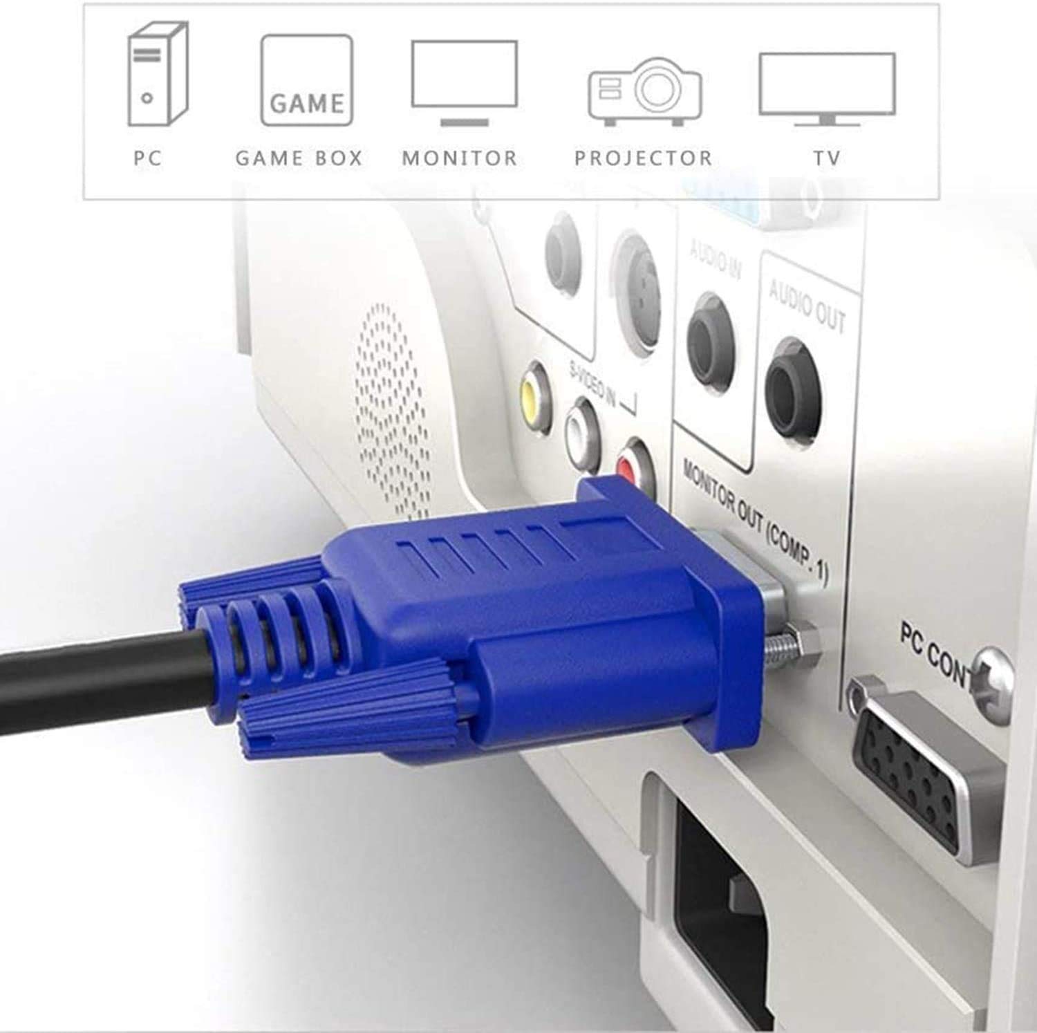PASOW 6FT VGA to VGA Cable HD15 Male to Male - High Speed Monitor Cable for Computer, TV, Projector - Ideal for Home Office, Gaming Setup, and Conference Room Presentations