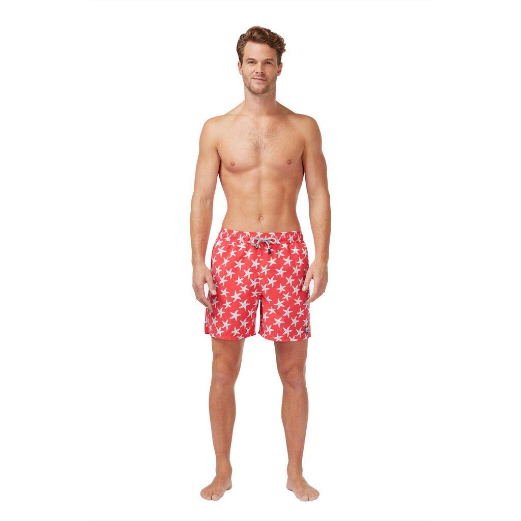 Tom & Teddy Men's Quick-Dry Swim Trunks with Starfish Print - Comfortable Beach Shorts for Swimming, Surfing & Summer Vacations