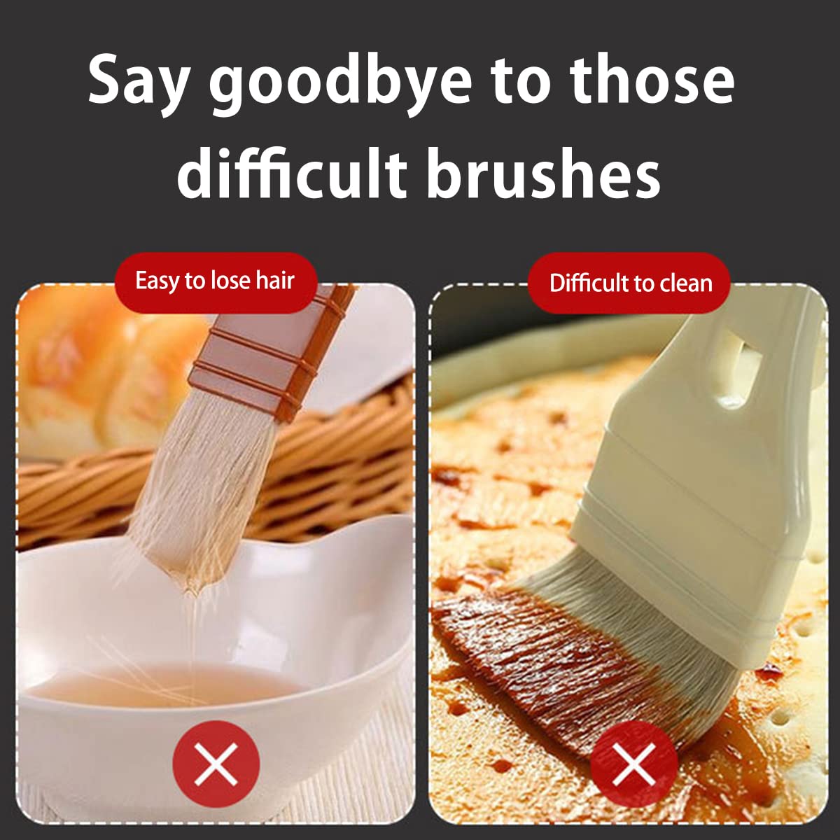 2-Piece Silicone Basting Brush Set - Heat Resistant Oil & Sauce Brush with Detachable Head & Stainless Steel Handle - Perfect for BBQ Grilling, Baking, Roasting & Kitchen Cooking