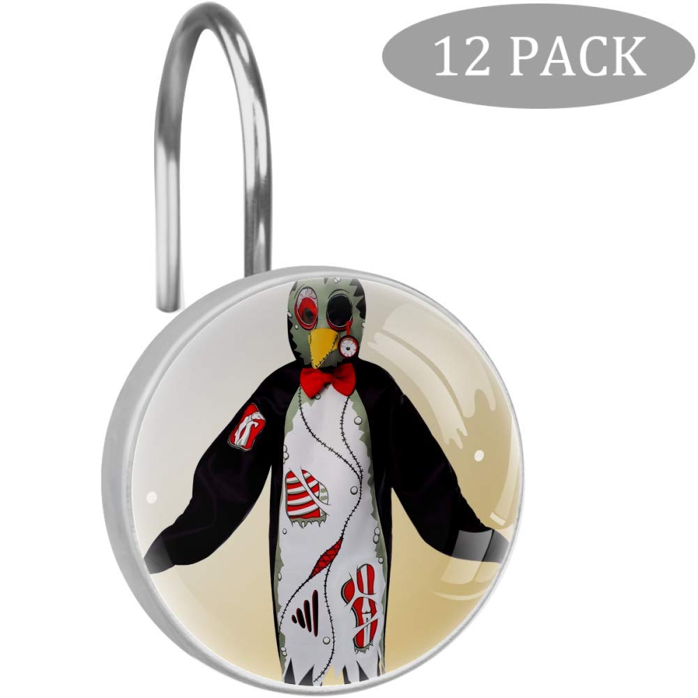 Funny Penguin Shower Curtain Hooks - 12 Pack Halloween Animal Bathroom Decor for Shower Rods - Perfect for Kids' Bathroom, Themed Parties & Seasonal Home Decoration