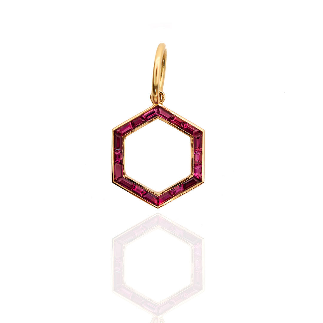 Lawson Dahl Ruby 18K Gold Deco Hexagonal Pendant Necklace - Elegant Vintage Jewelry for Women, Perfect for Weddings, Parties & Special Occasions
