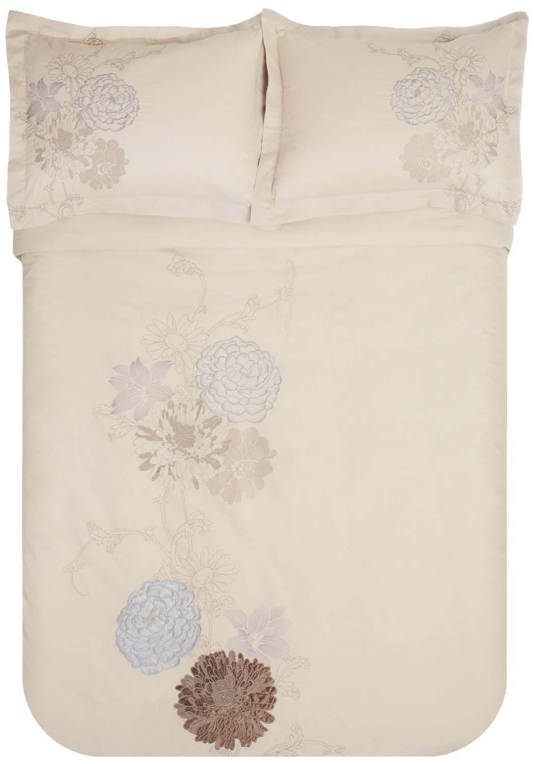 Fieldstone Embroidered Cotton 3-Piece Duvet Cover Set - Queen Size, Soft Luxury Bedding for Master Bedroom & Guest Room Decor