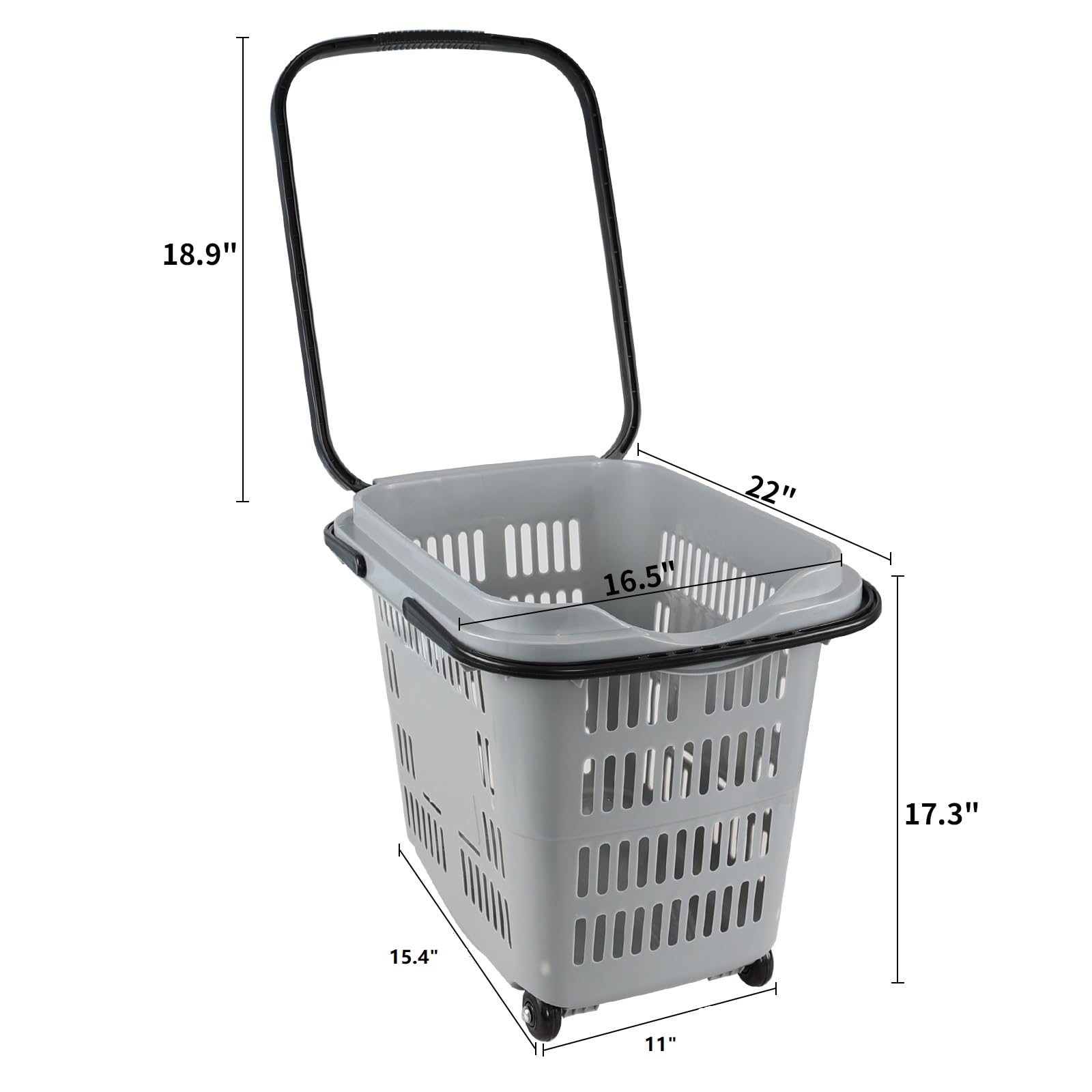 50L Plastic Rolling Shopping Basket with Handles - Portable Retail Cart for Supermarket, Grocery Store & Warehouse (4 Pack) - Ideal for Shopping, Stocking Shelves & Home Organization