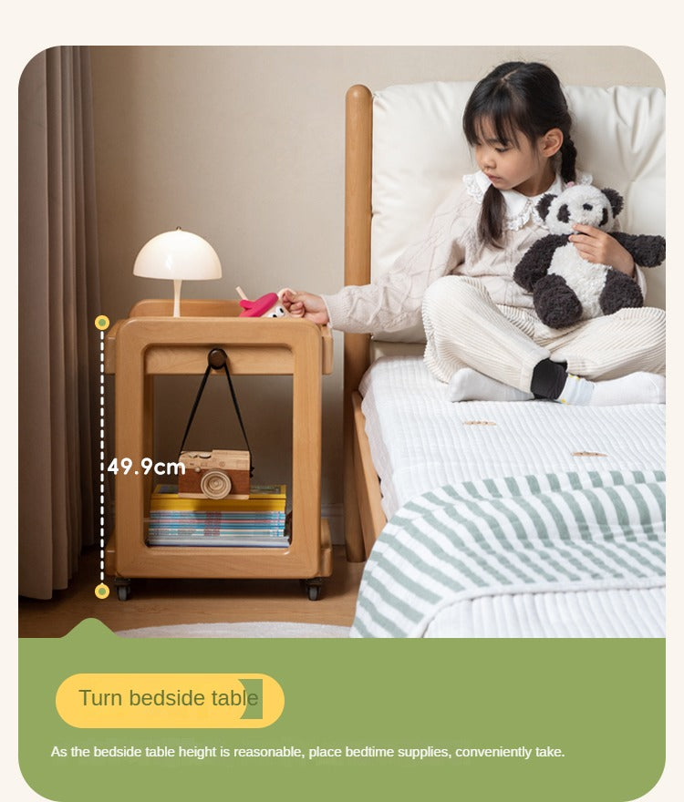 Solid Wood Beech & Rubber Kids Under Desk Mobile Storage Rack - Modern Organizer for Toys, Books & School Supplies in Bedroom or Playroom