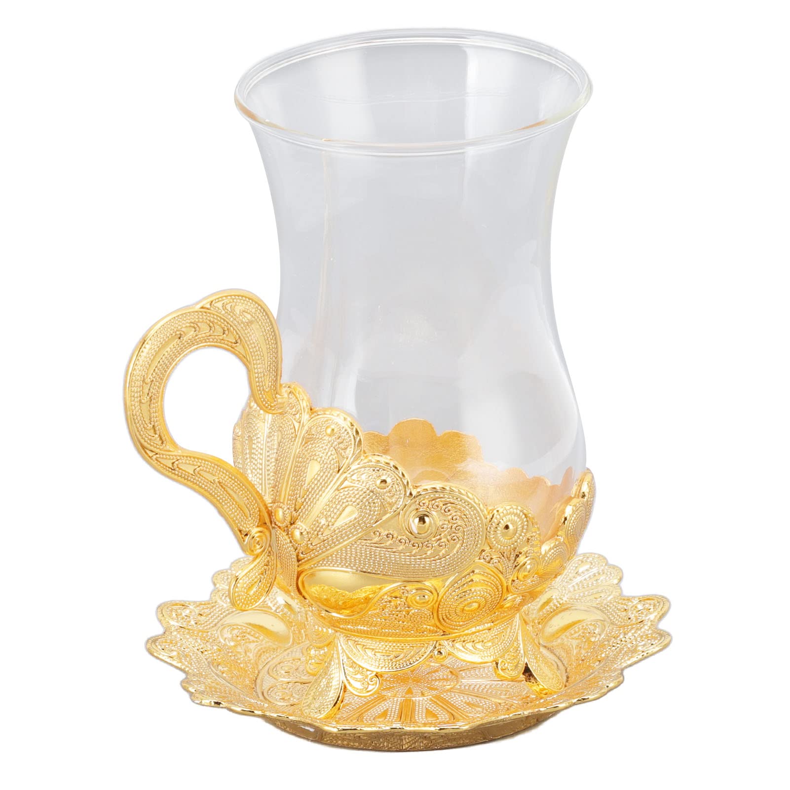 Vintage European Style Carved Coffee Cup and Saucer Set - Gold Zinc Alloy Tea Cup with Matching Saucer - Perfect for Home, Cafe, Restaurant, and Office Use