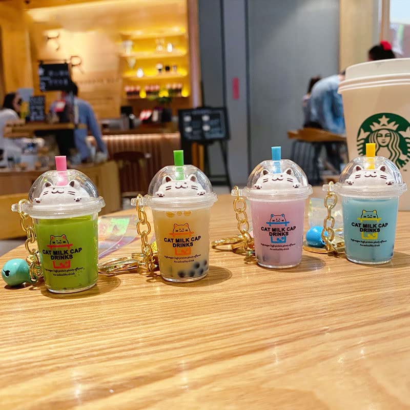 HSYHERE Cute Fortune Cat Keychain - Lucky Kitty Bubble Tea Cup Key Ring for Girls & Women - Perfect Gift for Relaxation, Good Luck & Tea Lovers (Great for Backpacks, Purses & Keychains)