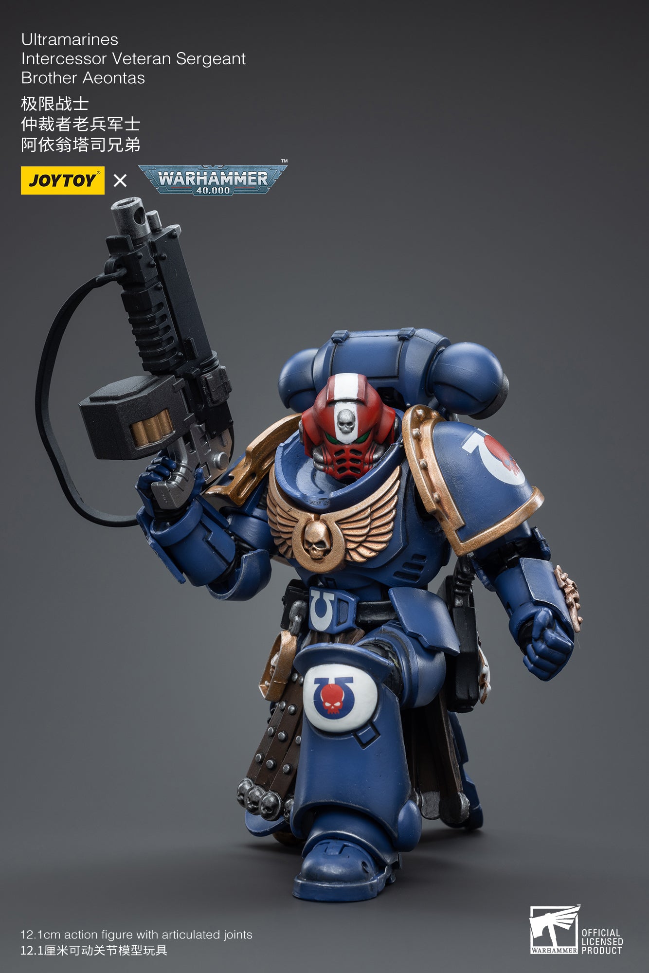 1/18 JOYTOY Warhammer 40K Ultramarines Intercessor Veteran Sergeant Brother Aeontas Action Figure - Collectible Miniature for Tabletop Gaming & Display