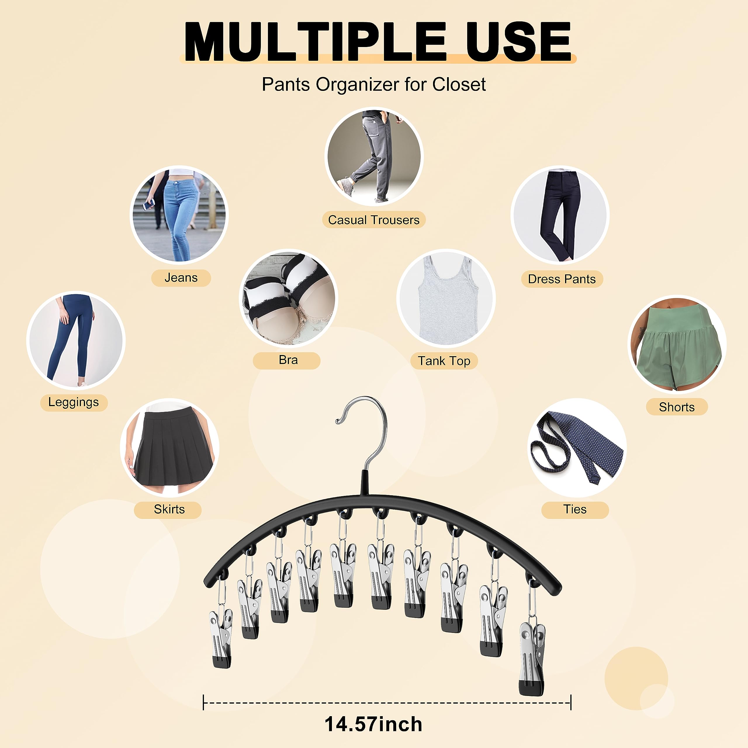 Metal Yoga Pants Hanger with 10 Rubber-Coated Clips - Space Saving Legging Organizer for Closet (1 Pack, Black) - Perfect for Yoga Pants, Workout Leggings & Activewear Storage