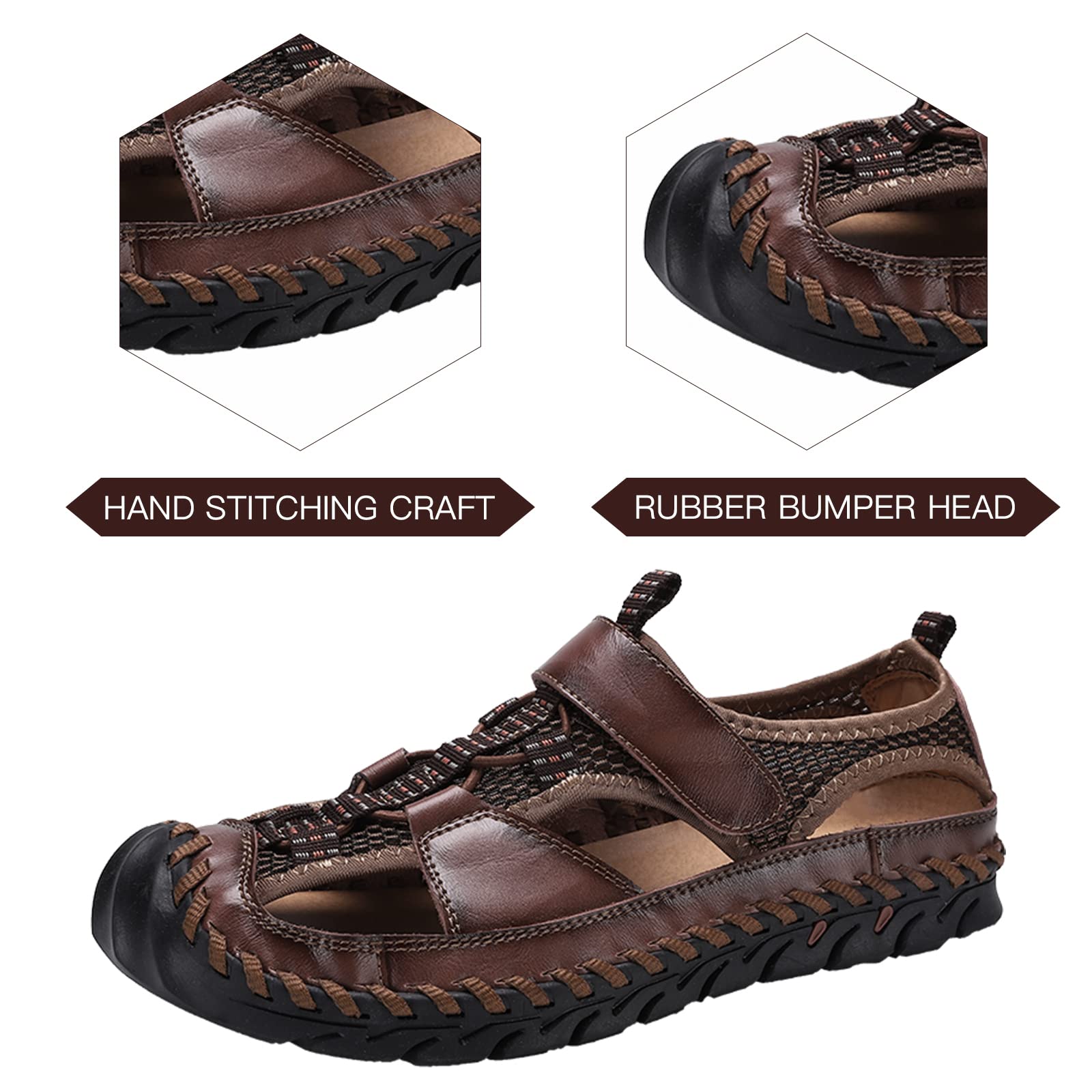 **Men's Leather Fisherman Sandals - Breathable Closed Toe Water Shoes for Summer, Non-Slip Hiking & Beach Walking - Handmade Comfort for Outdoor, Athletic & Casual Wear**    *(Perfect for beach trips, hiking, fishing, and everyday summer adventures!)*