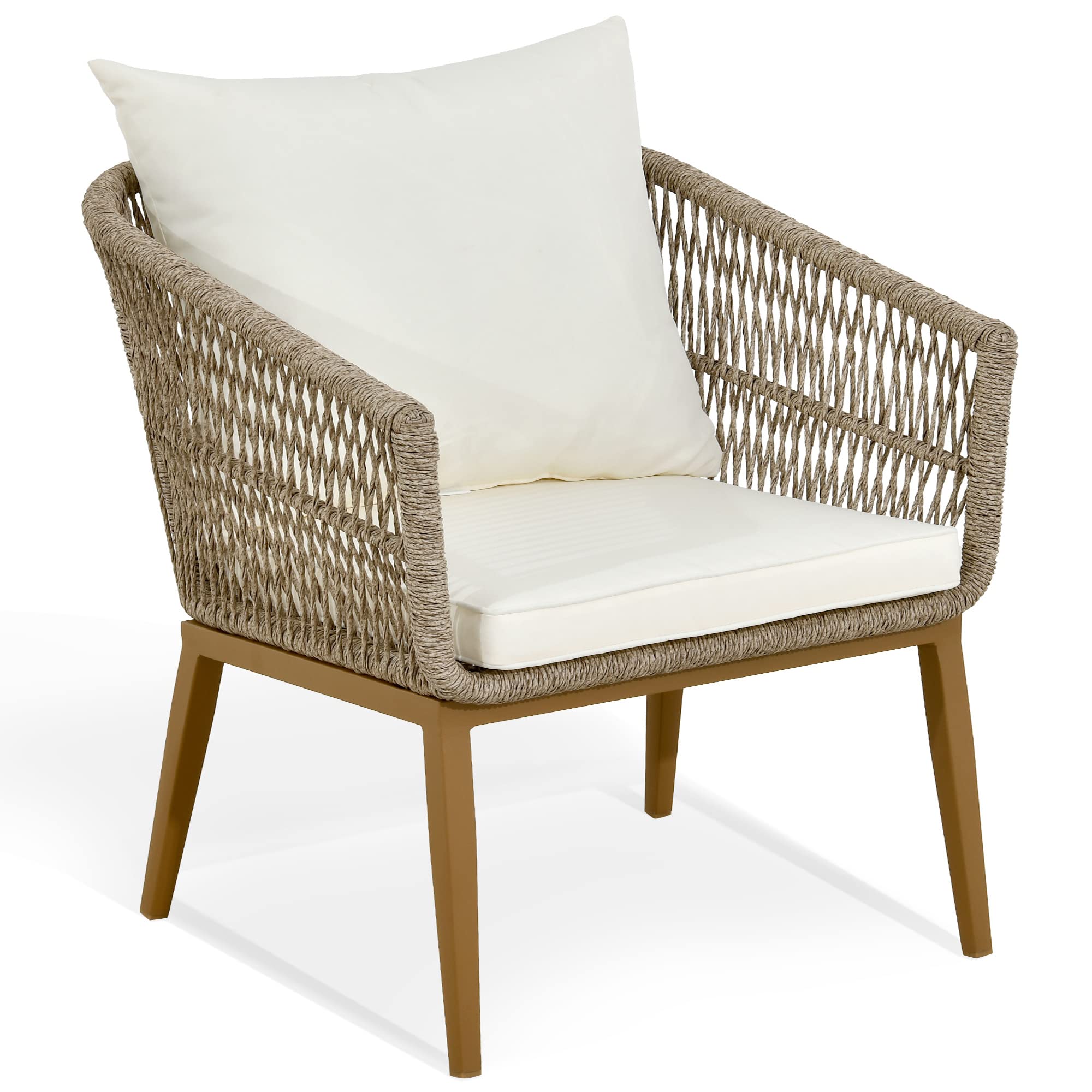 YITAHOME Outdoor Dining Single Sofa Chair - Indoor/Outdoor Wicker Bistro Chair with PE Rattan - Patio, Backyard, Poolside & Balcony Armchair Seating - Tan - Perfect for Relaxing, Entertaining & Outdoor Dining