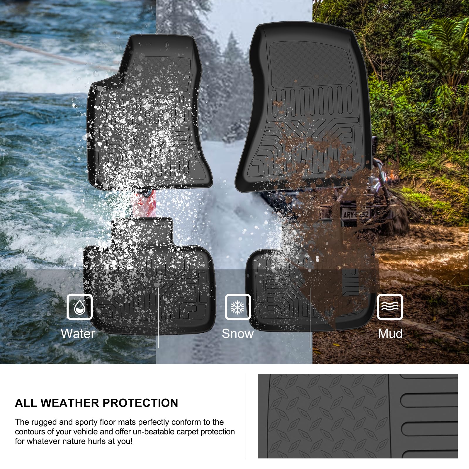 KIWI MASTER Custom Fit All-Weather Floor Mats for 2011-2023 Dodge Charger RWD & Chrysler 300 RWD - TPE Slush Liners Set (Front & Rear, 2 Rows, Black) - Perfect for Winter Snow, Mud, and Everyday Protection