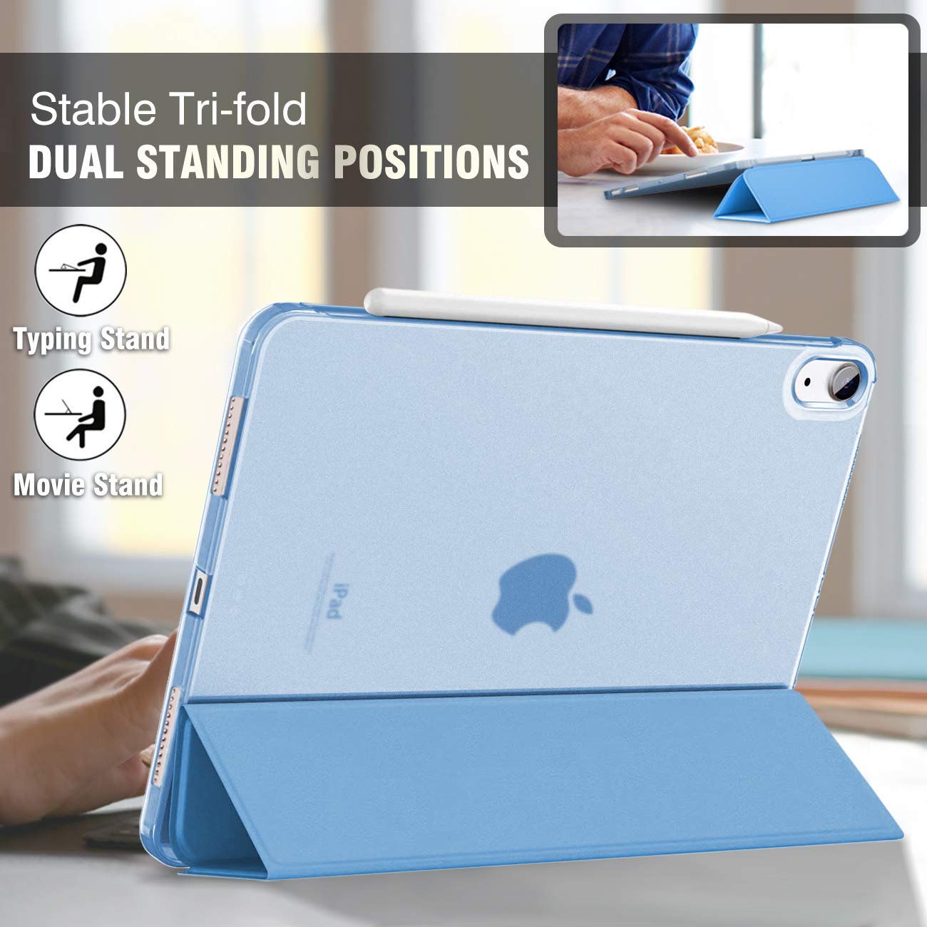 DUNNO iPad Air 6th Gen (2024) 11 Inch Case & iPad Air 5th/4th Gen (2022/2020) 10.9 Inch Protective Cover with Pencil Holder - Slim Lightweight Design, Soft Frosted Back, Auto Wake/Sleep Feature (Sky Blue) - Perfect for Work, School & Travel Protection