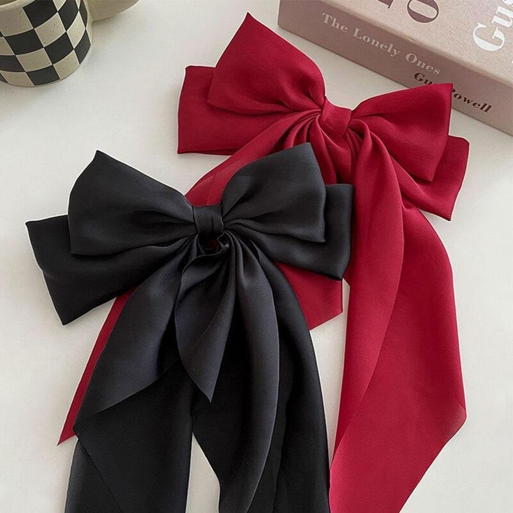 Elegant Large Bow Ribbon Hair Clip for Women - Soft Satin Hair Accessories, Fashion Hairpin & Headband for Parties, Weddings, Daily Styling