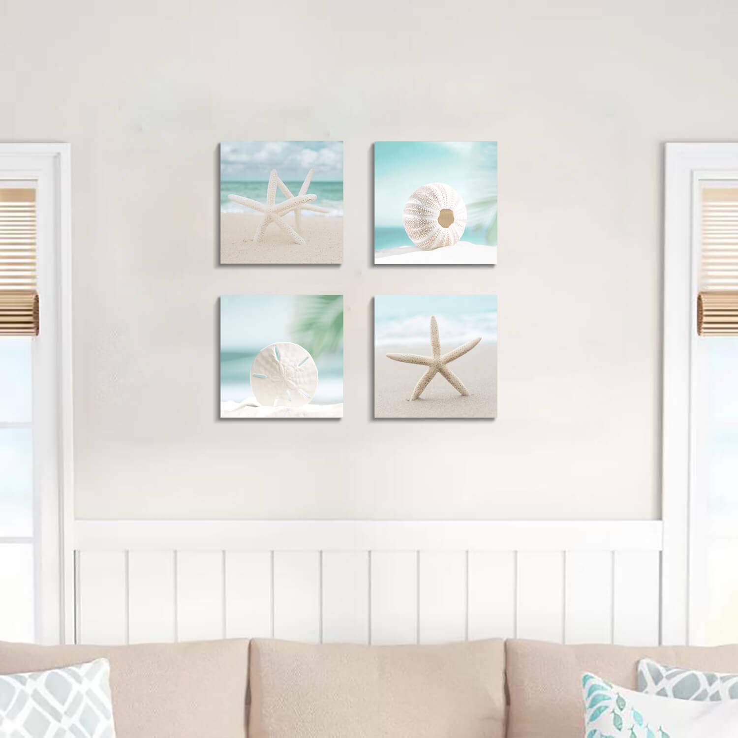 ARTISTIC PATH Seashell Canvas Wall Art - Coastal Beach Decor for Living Room, Bedroom & Bathroom - Ocean Themed Home Decor