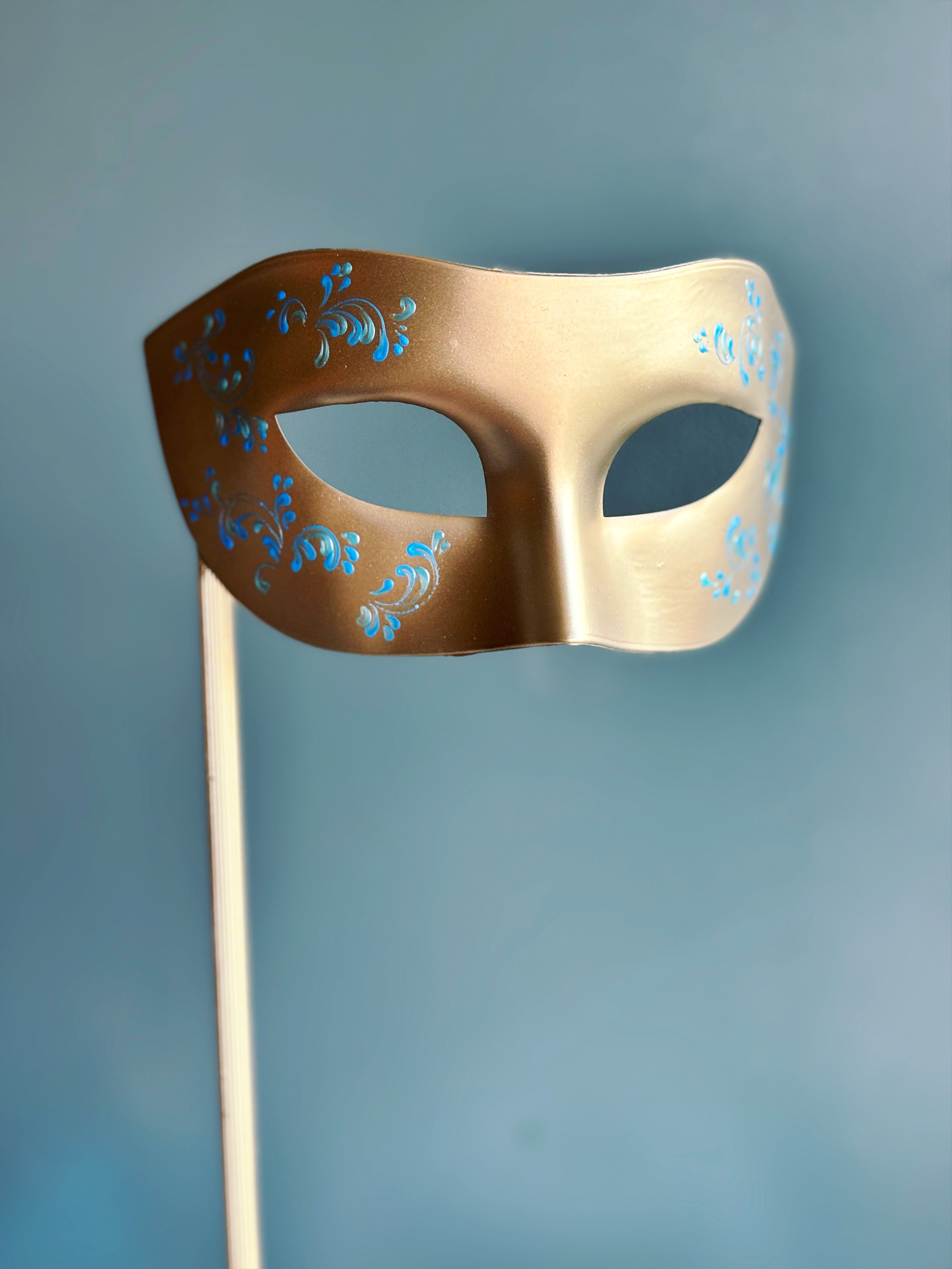 Elegant Turquoise & Gold Face Mask - Breathable & Stylish for Parties, Halloween, and Daily Wear