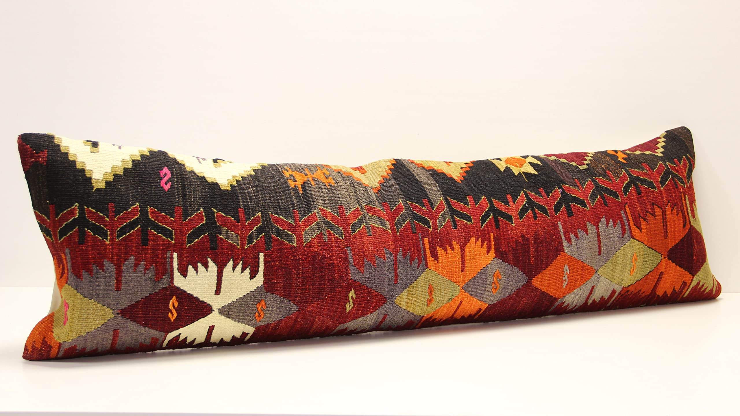 King Size Kilim Pillow Cover 14x47 Inch - Boho Chevron Lumbar Throw Pillow Case for Twin XL Bed, Sofa & Home Decor | Housewarming Gift, Bohemian Living Room & Bedroom Accent