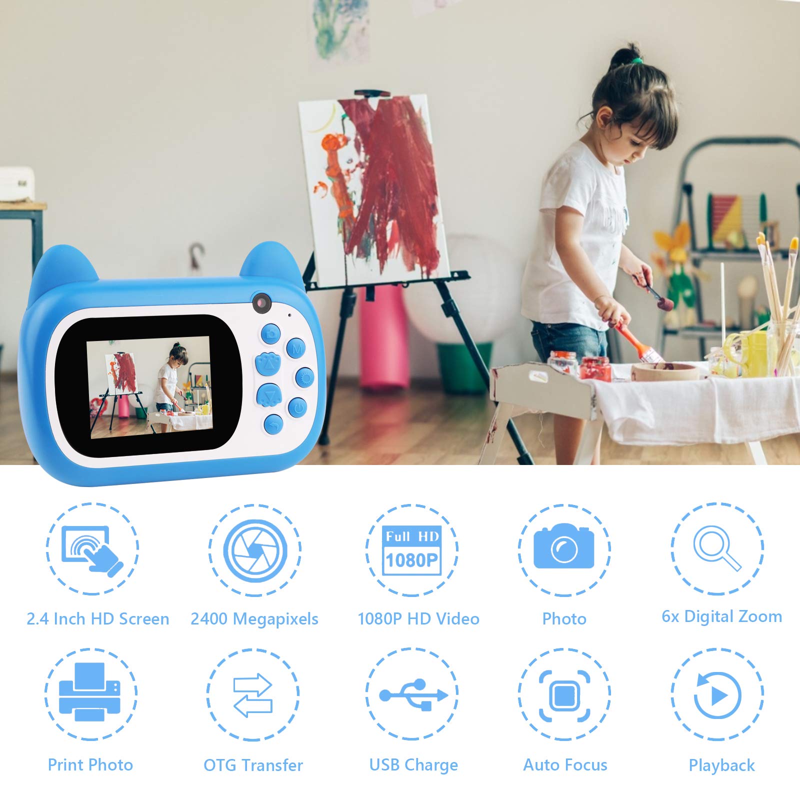 TOYOGO Instant Print Camera for Kids - Upgraded Digital Selfie Camera with 3 Rolls Print Paper, 1000mAh Battery, Dual Lens & 1080P HD Video - Perfect Birthday Gift for Boys & Girls | Fun for Parties, Travel & Family Memories (Blue)
