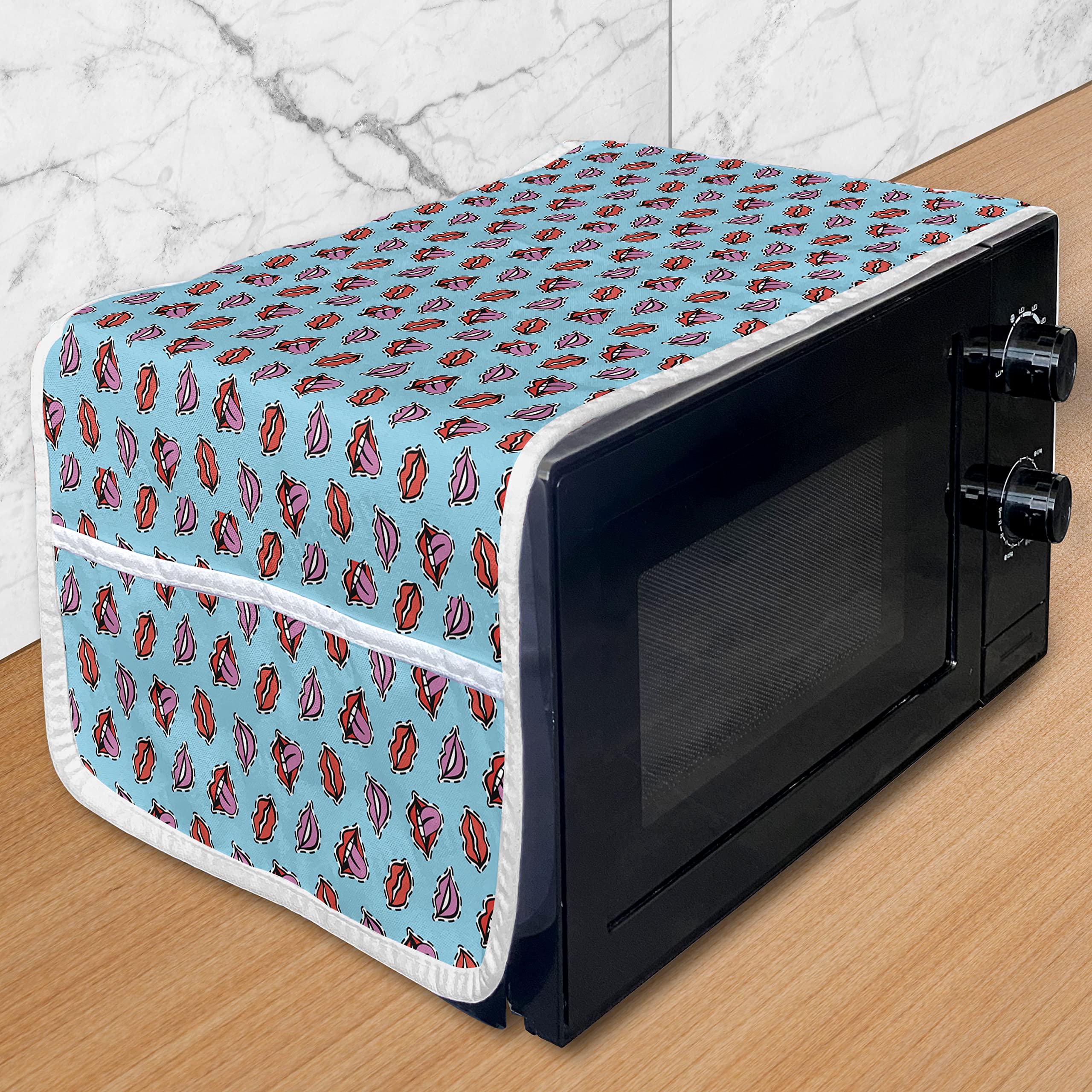 Ambesonne 1990s Retro Microwave Cover - Water Resistant Kitchen Organizer with Pockets, 36