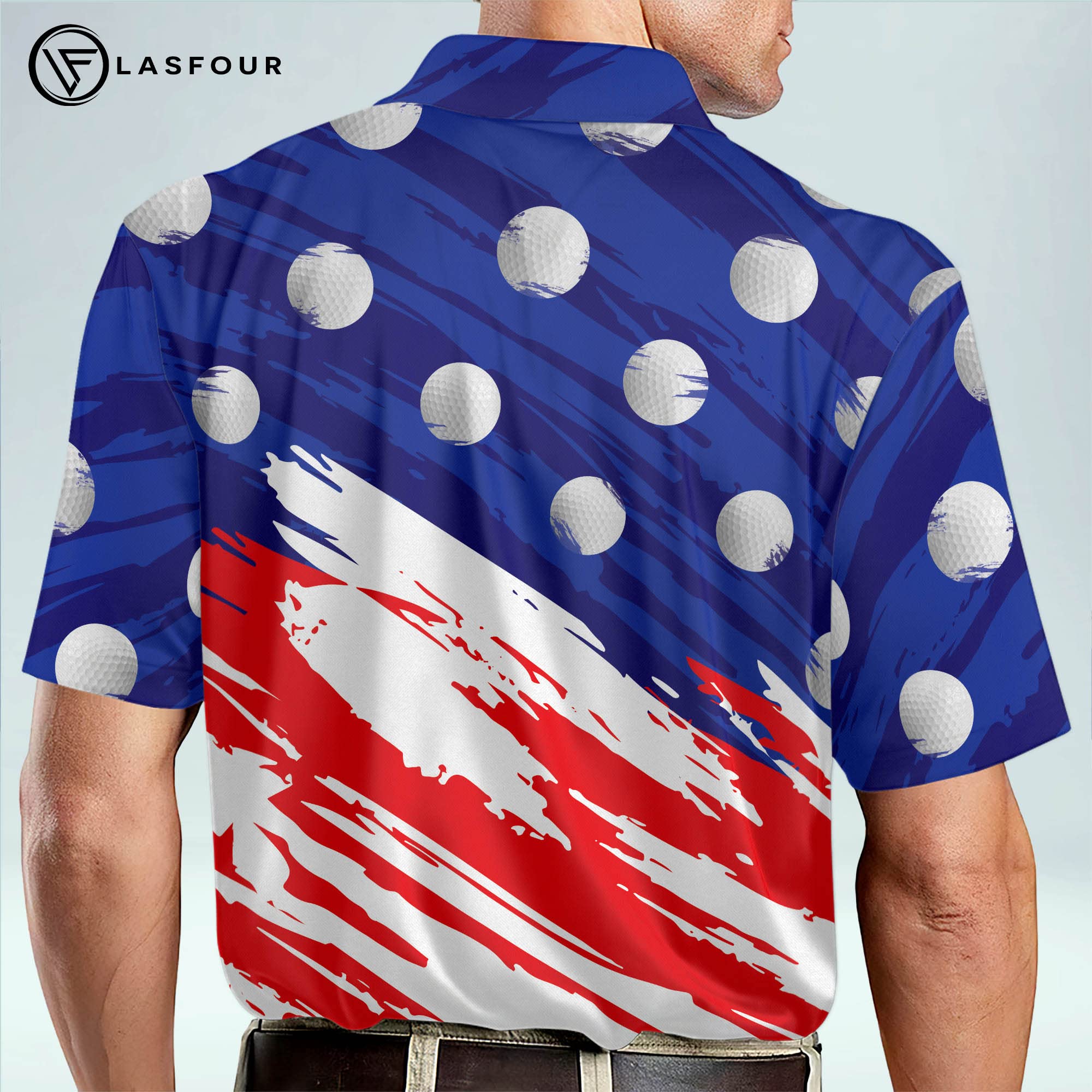 LASFOUR Personalized Patriotic Golf Polo Shirt for Men - American Flag Design, Moisture-Wicking Dry Fit Short Sleeve Performance Polo - Perfect for Golf Tournaments, 4th of July Celebrations & Patriotic Events