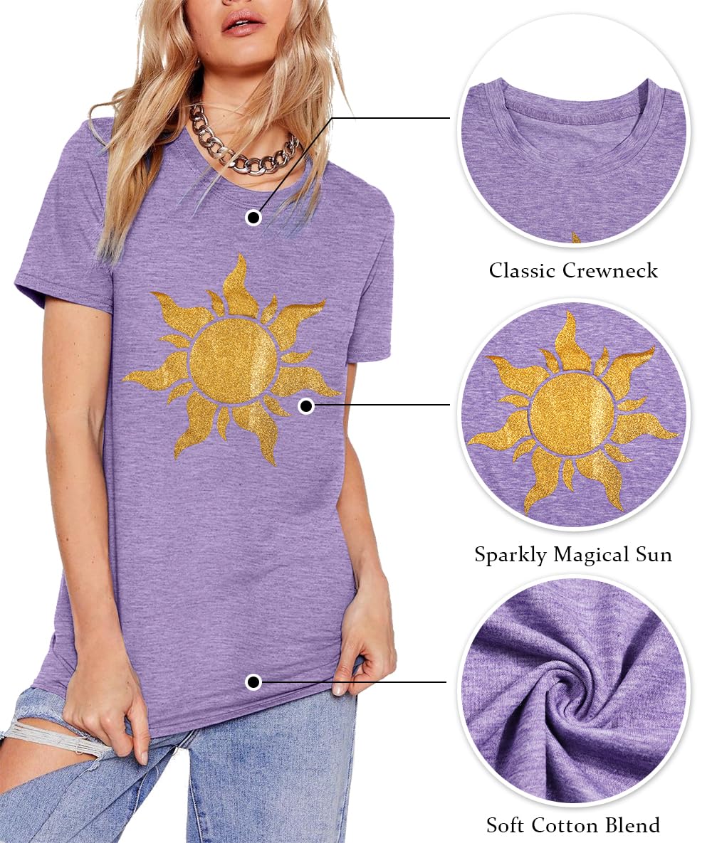 Women's Magic Sun Print T-Shirt - Cute Sunshine Graphic Short Sleeve Top for Summer Vacation | Beach Outfit, Festival Wear & Casual Everyday Style