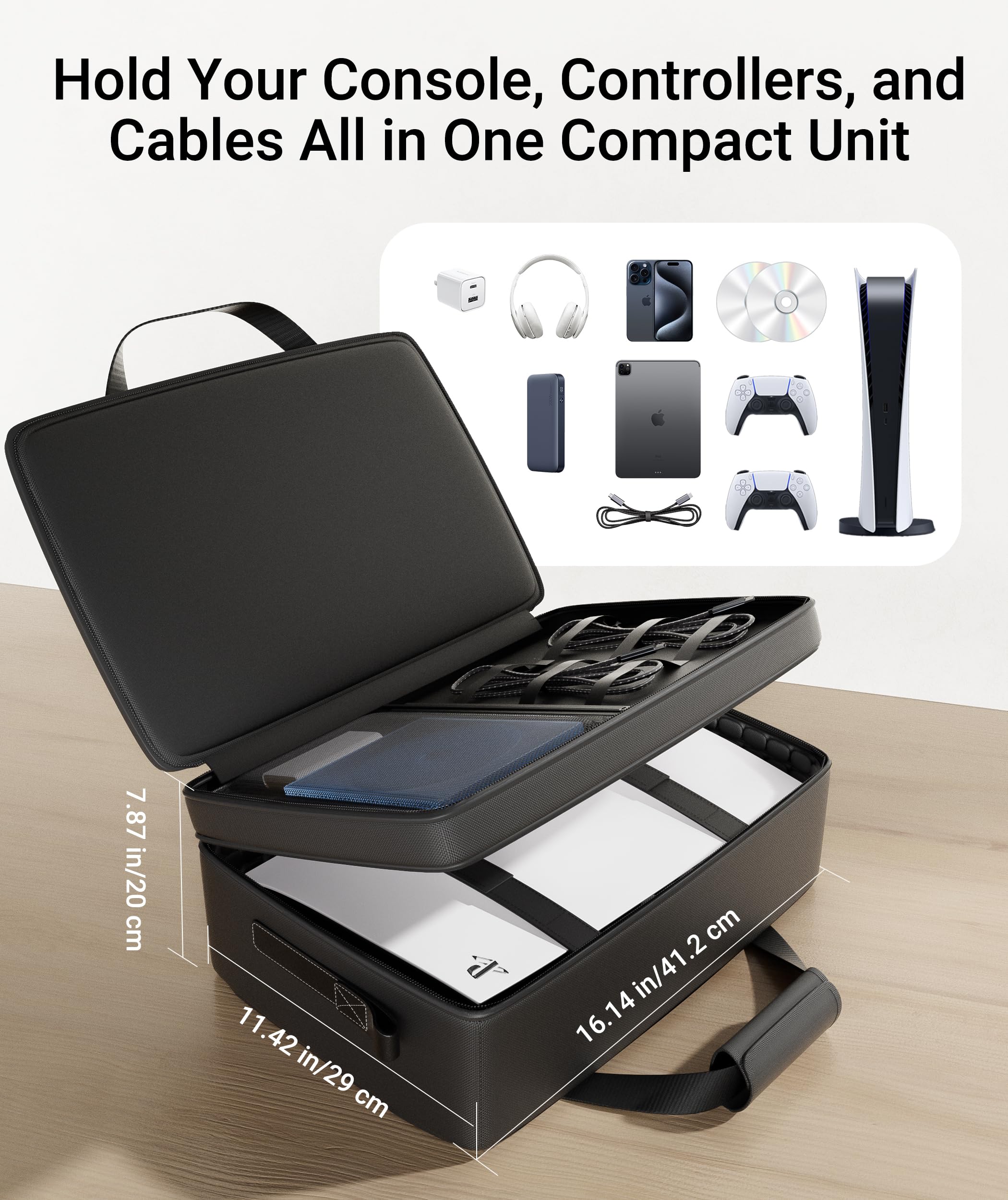 Syntech PS5 Carrying Case - Protective Travel Storage Bag for PS5 Pro/PS5 Slim/PS5 Disc & Digital Edition/PS4 Console, Controllers, Headset & Game Discs - Large Capacity Organizer for Gaming Accessories - Perfect for Travel, Storage & Protection
