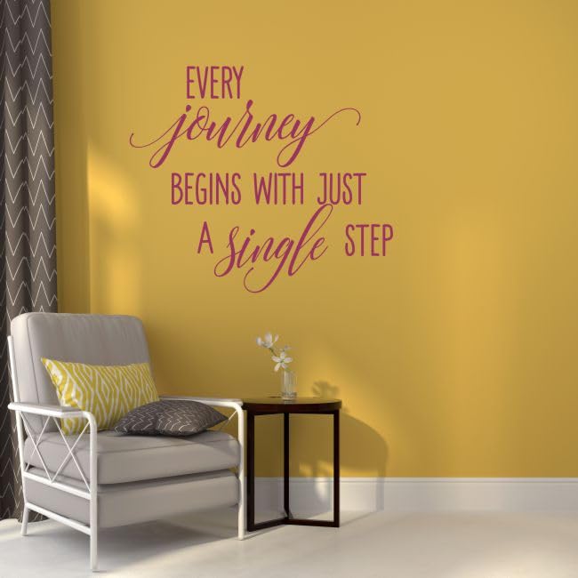 Motivational Vinyl Wall Decal - 'Every Journey Begins with a Single Step' Inspirational Quote Sticker (28x23 inch, Berry) - Perfect for Home Office, Bedroom & Classroom Decor