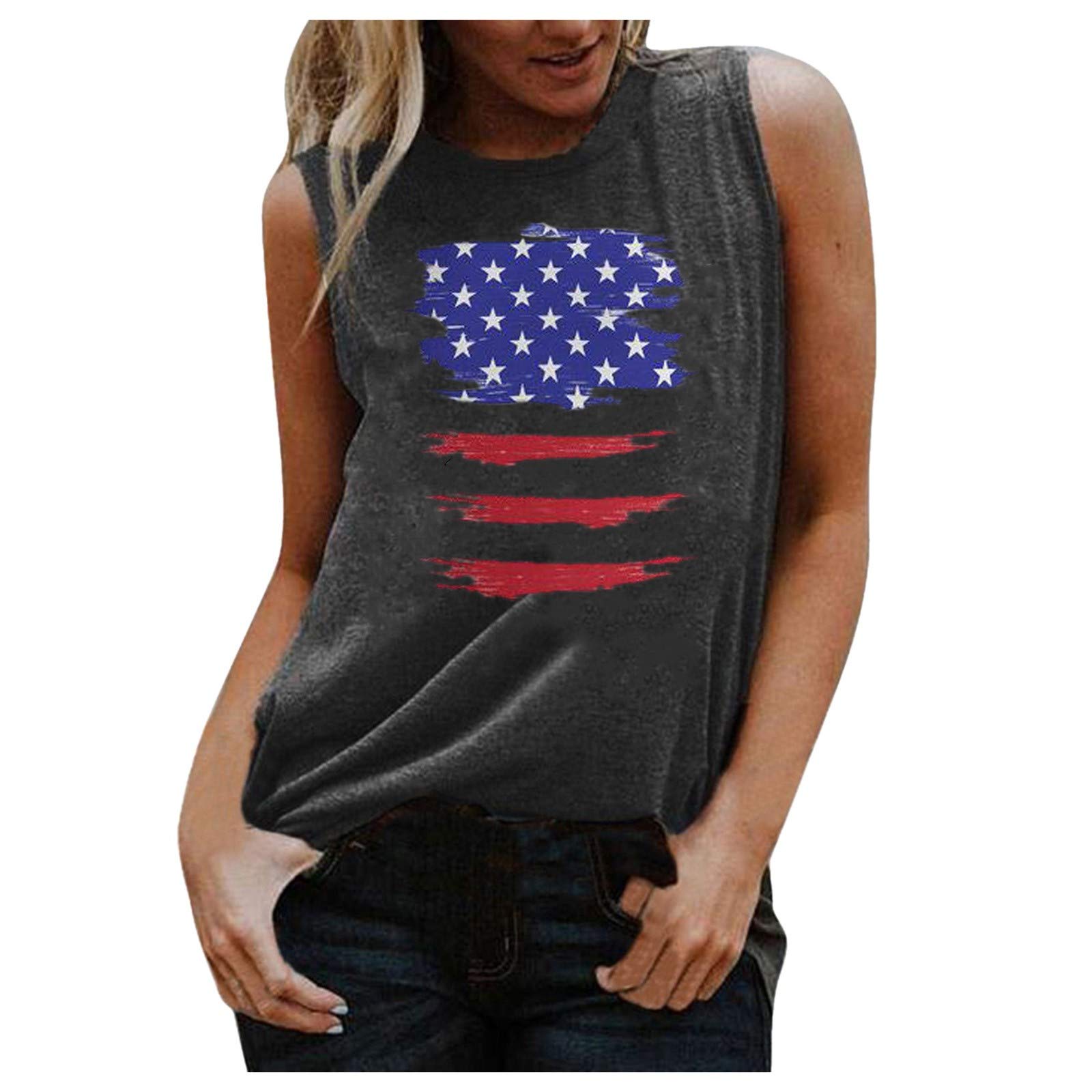 Women's Casual Sleeveless Tank Tops - Breathable Summer Blouse with Stylish Print for Independence Day & Everyday Wear | Perfect for Beach Outings, Gym Workouts, and Casual Street Style