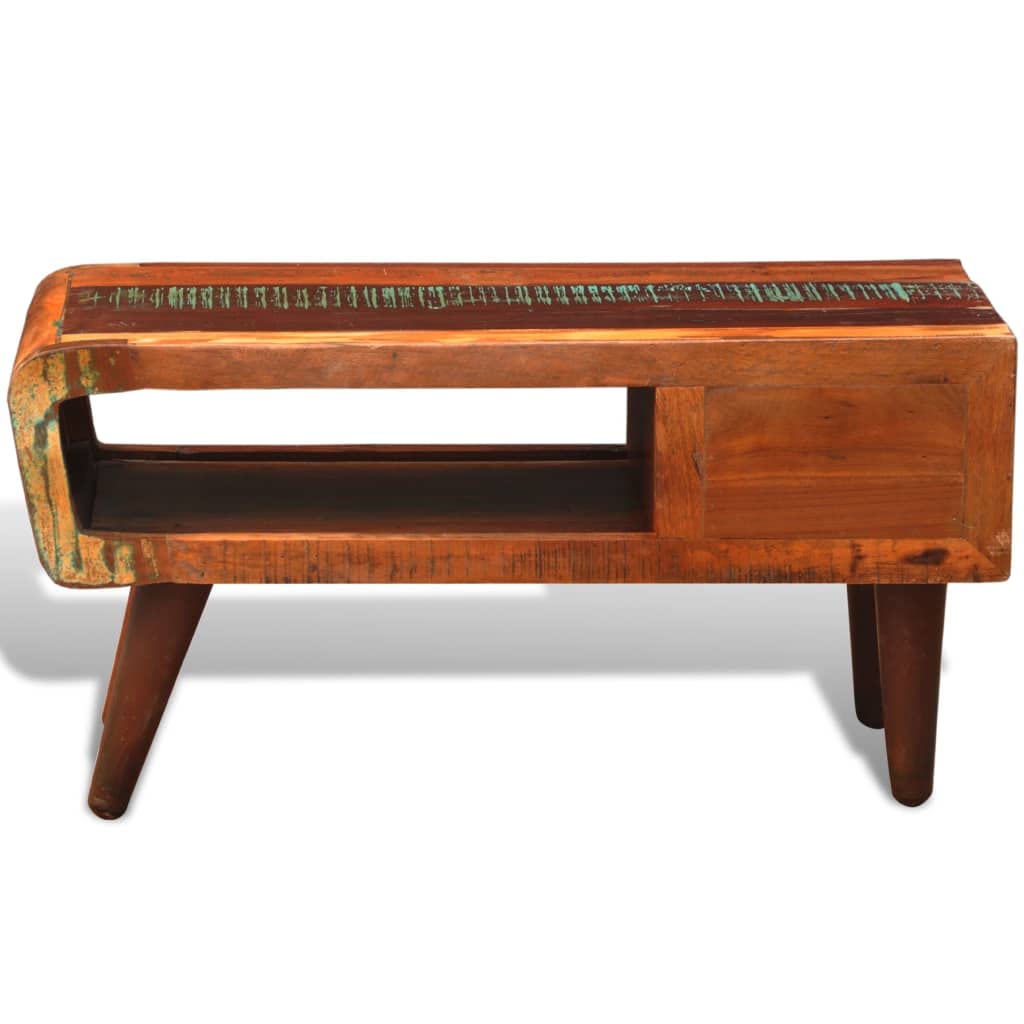 Rustic Reclaimed Wood Coffee Table with Curved Edge & Drawer - Perfect for Living Room, Lounge, and Cozy Home Decor