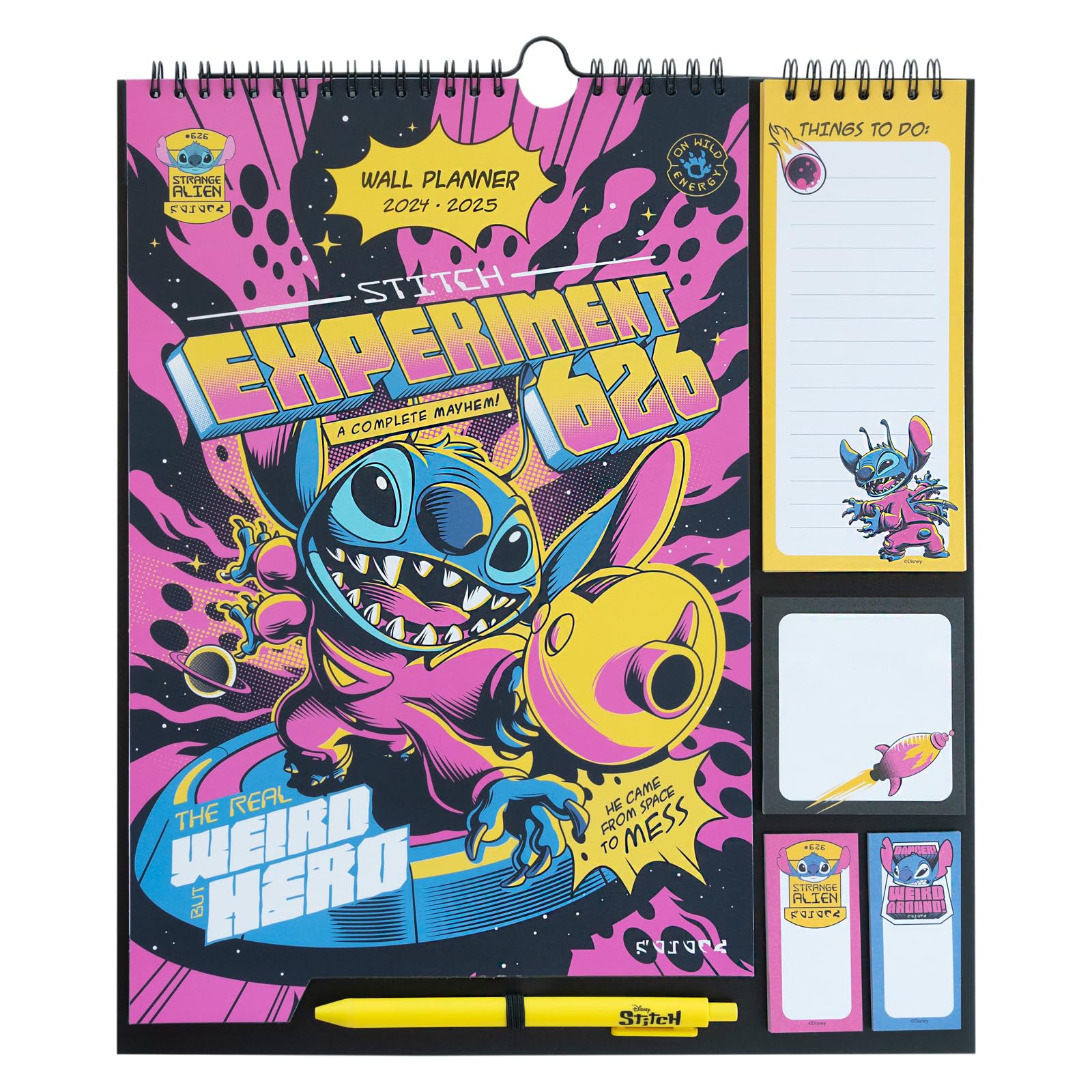 Disney Stitch 2025 Wall Calendar Planner - 16 Months (September 2024 to December 2025) - 11.8 x 13.4 Inches (30 x 34 cm) with Stickers, Pen & Shopping List - Perfect for Home, Office & School Organization - Cute Stitch Themed Gifts for Disney Fans