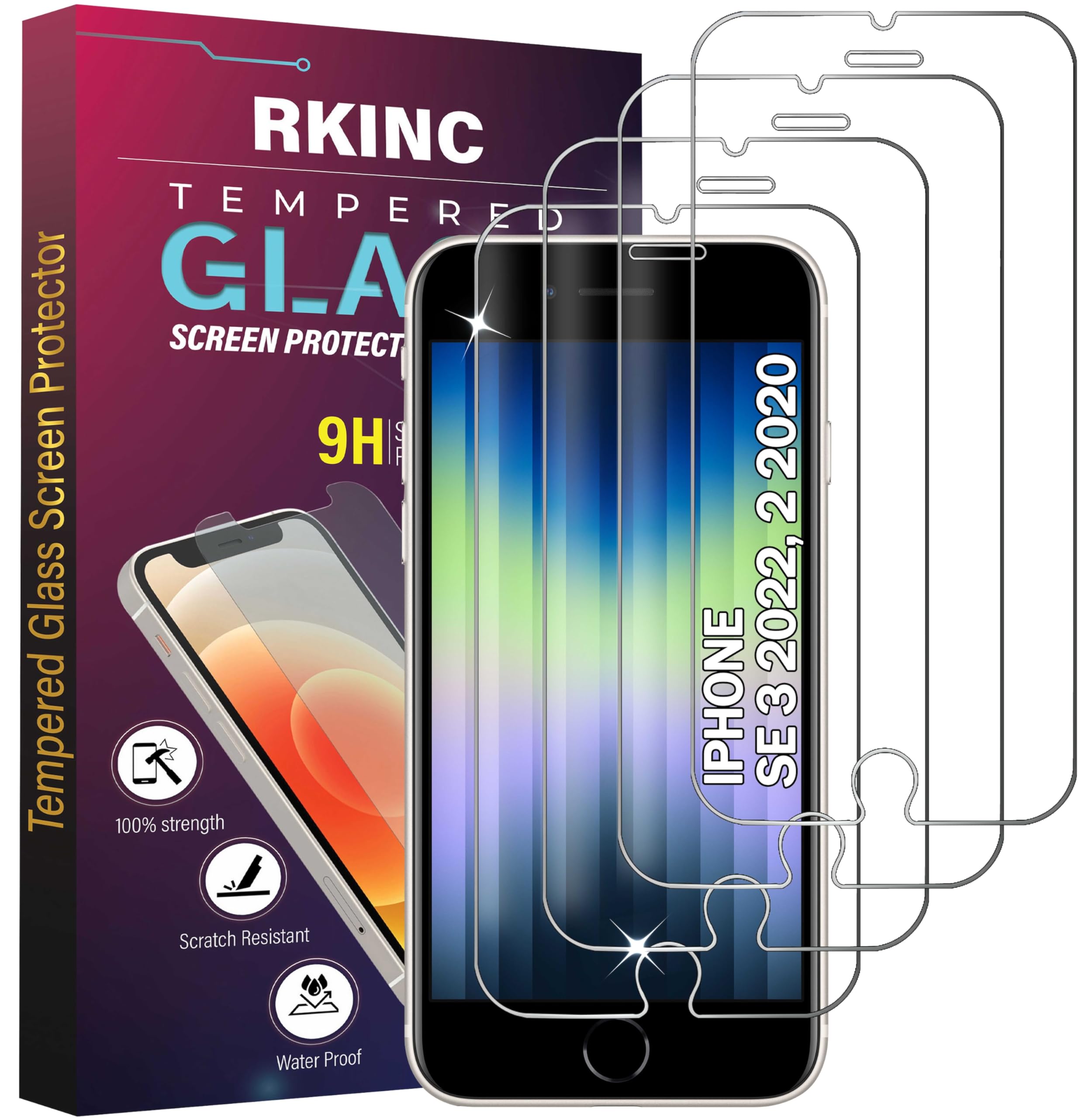 RKINC 4-Pack Tempered Glass Screen Protector for iPhone SE 3 (2022/2020), iPhone SE 2 (2020), iPhone 7 & iPhone 8 - 0.33mm Ultra-Thin Anti-Scratch, Anti-Shatter, Bubble-Free with Lifetime Warranty | Perfect for Everyday Use, Gaming & Outdoor Activities
