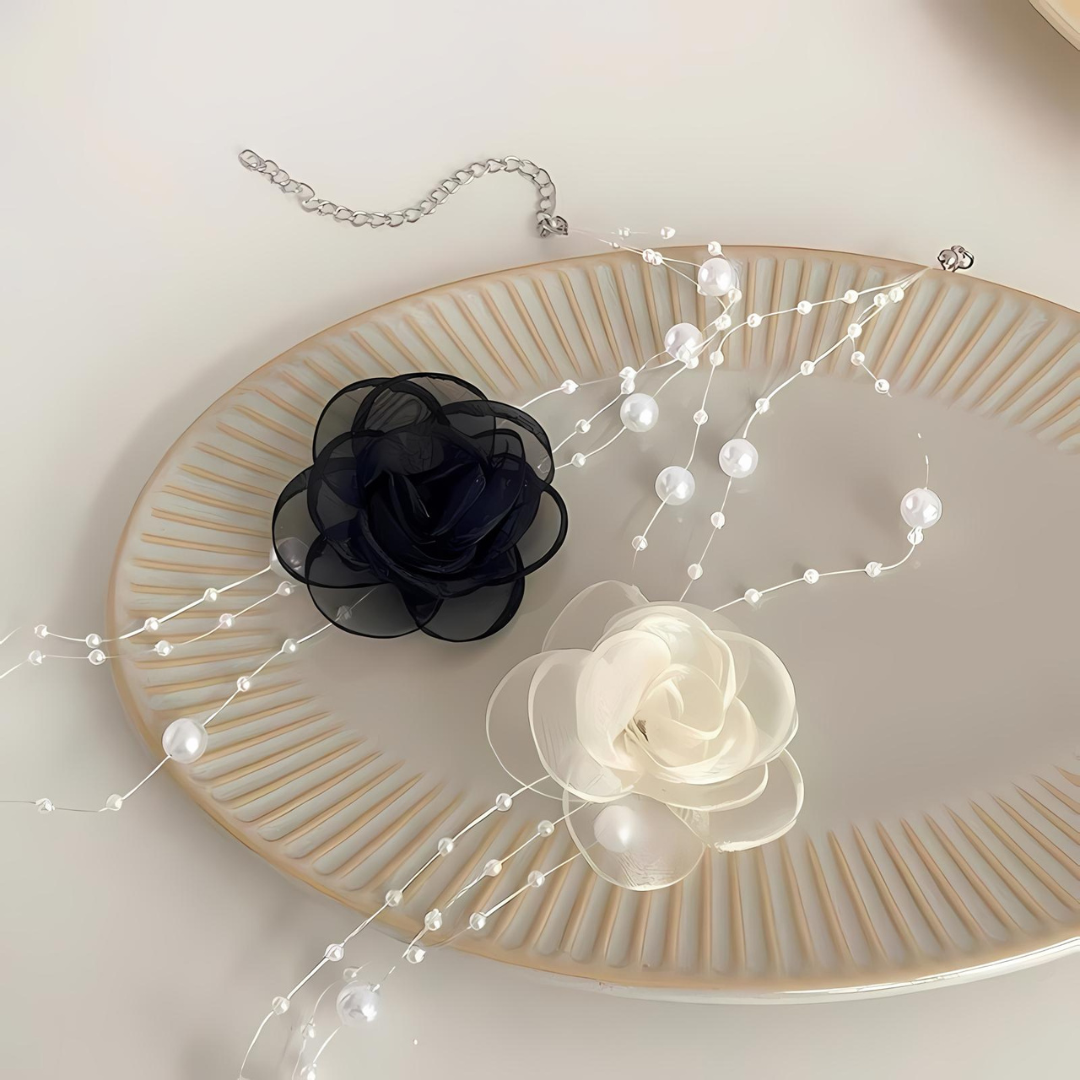 Elegant Pearl Flower Suede Choker Necklace for Women | Vintage Boho Bridal Party Jewelry Gift | Perfect for Weddings, Date Nights & Special Occasions - HN3463
