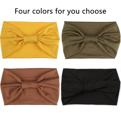 Headbands Color- 4 Pcs Lemon yellow, Army Green, Coffee, Black