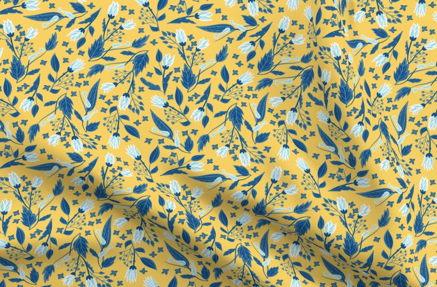 Floral Blue Yellow Farmhouse Printed Minky Fabric Fat Quarter - Soft Plush Material for Sewing Baby Blankets, Quilt Backing & DIY Plush Toys - Perfect for Nursery Decor & Handmade Gifts
