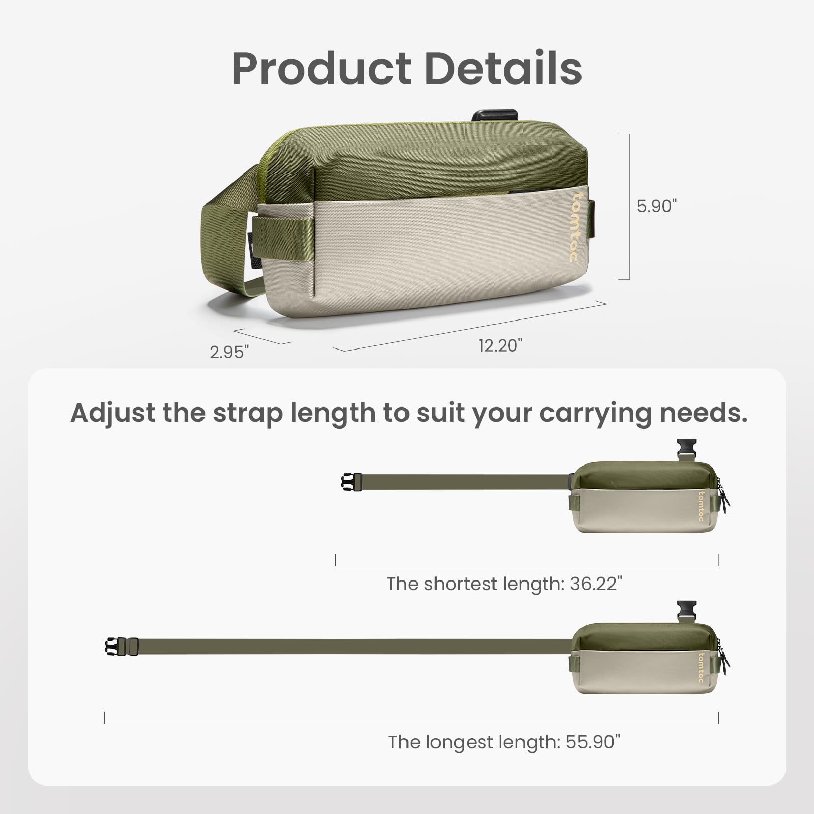 tomtoc Compact EDC Sling Bag - Lightweight Minimalist Chest Shoulder Backpack for Men & Women | Tactical Travel, Work, Gym & Sports Crossbody Bag | Olive Green | Perfect for Everyday Carry, Urban Commuting & Outdoor Adventures