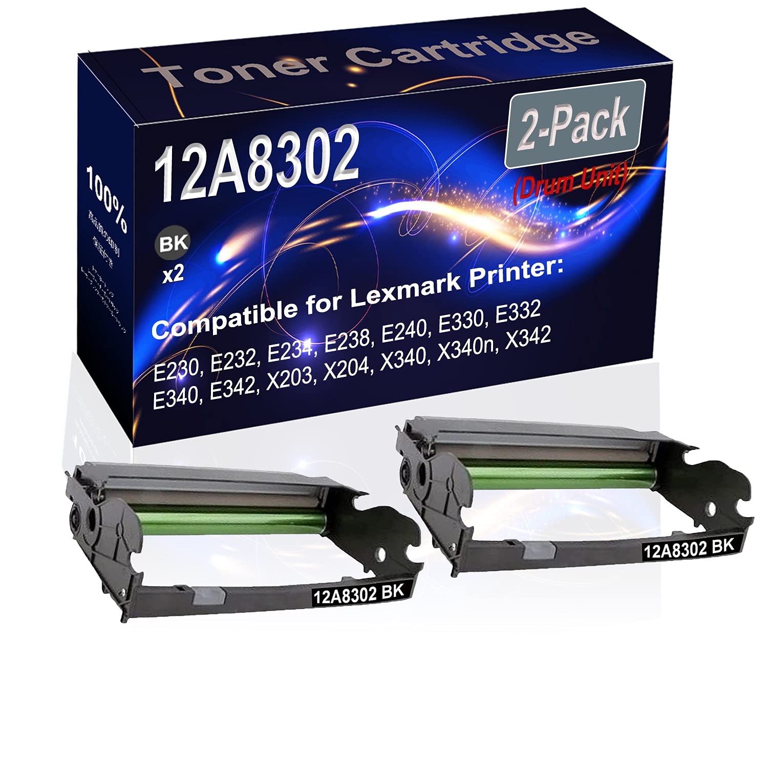 2-Pack High Capacity 12A8302 Compatible Printer Drum Unit for HP E230 E232 E234 E238 E240 E330 E332 Printers - Black Toner Cartridge Replacement for Office & Home Printing Needs