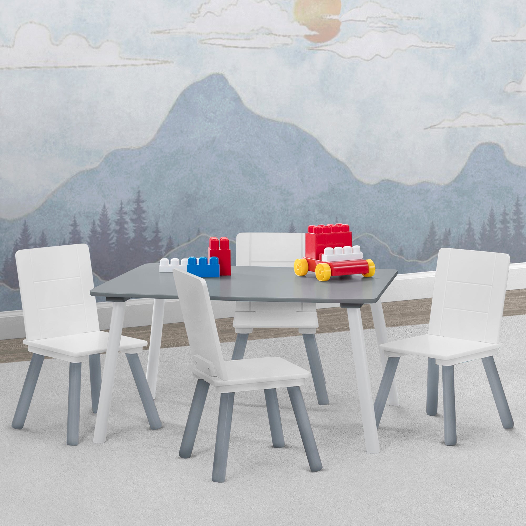 Kids Table and Chair Set - 4-Piece Wooden Children's Furniture for Playroom, Learning & Dining - Perfect for Toddlers & Preschoolers (Pink/Blue) - Ideal for Arts & Crafts, Snack Time, and Homeschooling Activities