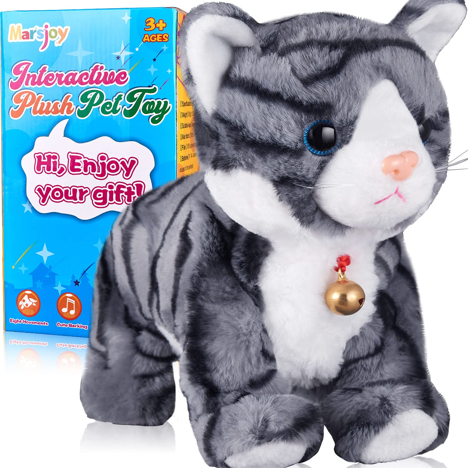 Interactive Gray Robot Cat Plush Toy - Touch Control Meow Kitten, Electronic Pet with Animated Movements, 12