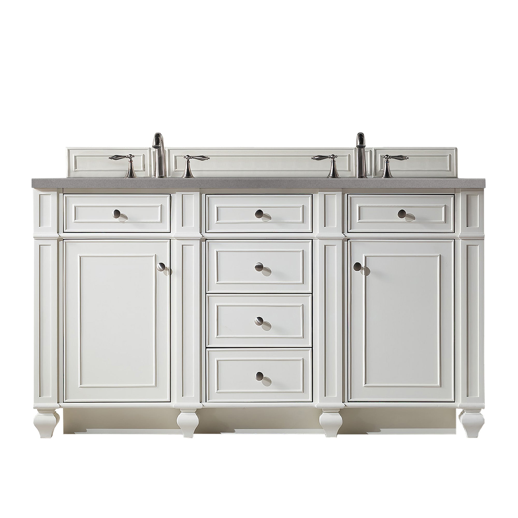 Bristol 60-Inch Double Bathroom Vanity Set with 3CM Gray Expo Quartz Countertop - Bright White Finish for Modern Master Bathroom & Guest Bath Remodel