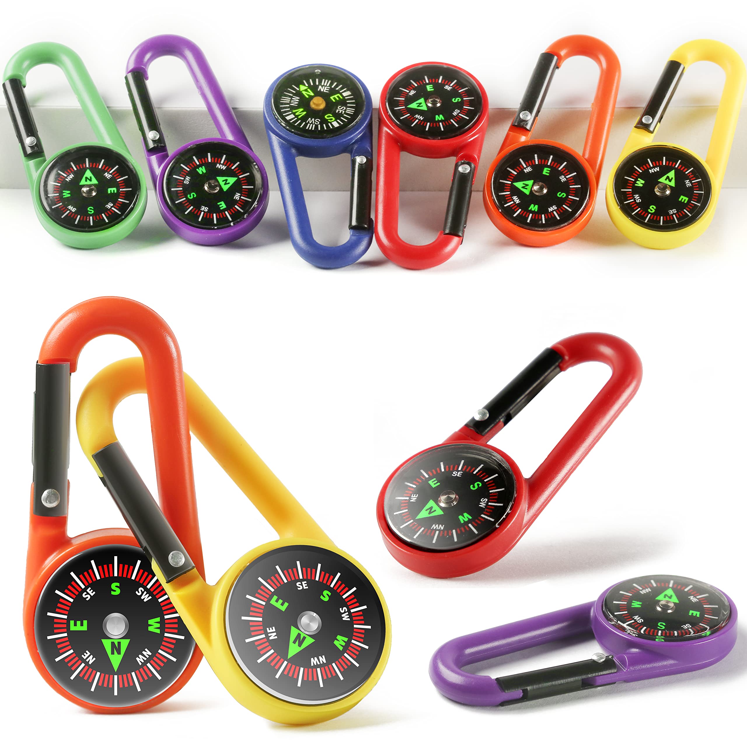 PROLOSO 36 Pack Colorful Carabiner Compasses for Kids - Outdoor Adventure Gear, Hiking Accessories, School Prizes & Party Favors - Perfect for Camping, Backpacking and Field Trips